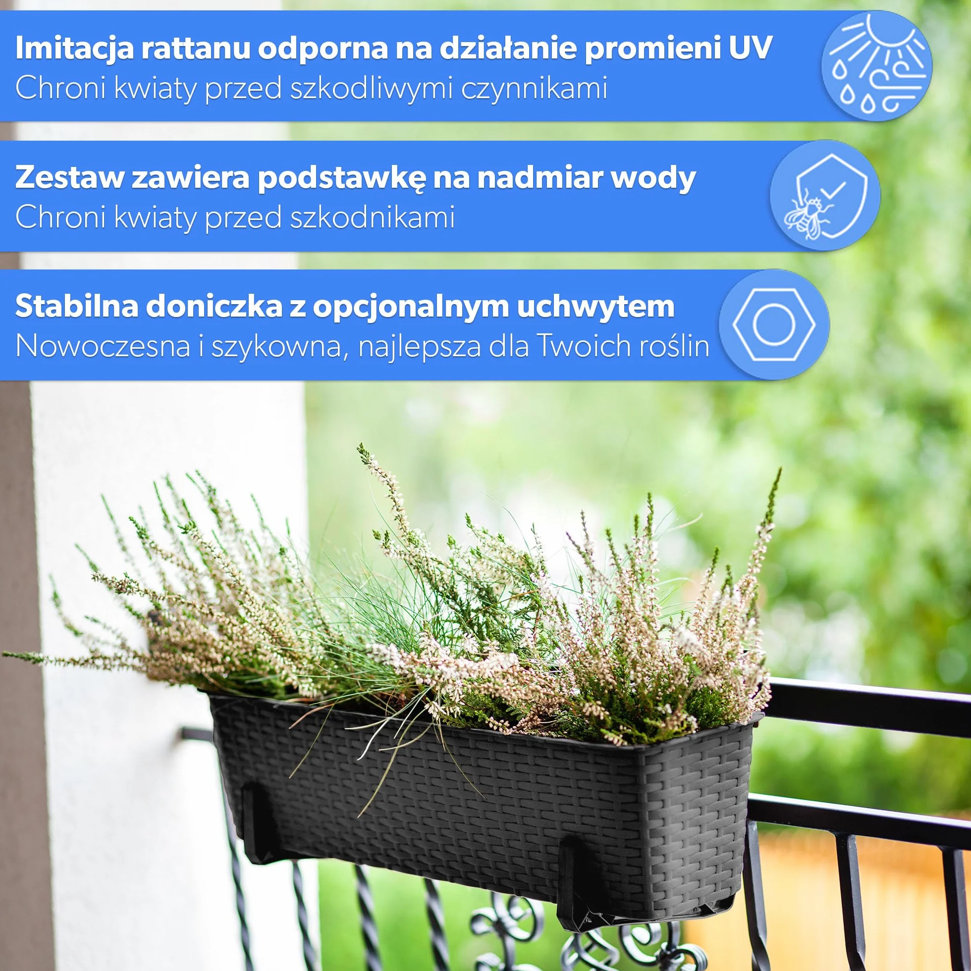 KADAX Zestaw 4 szt. Skrzynki balkonowe 60 cm, antracyt, na balkon i do ogrodu, są odporne na warunki atmosferyczne i mają stabilną konstrukcję.