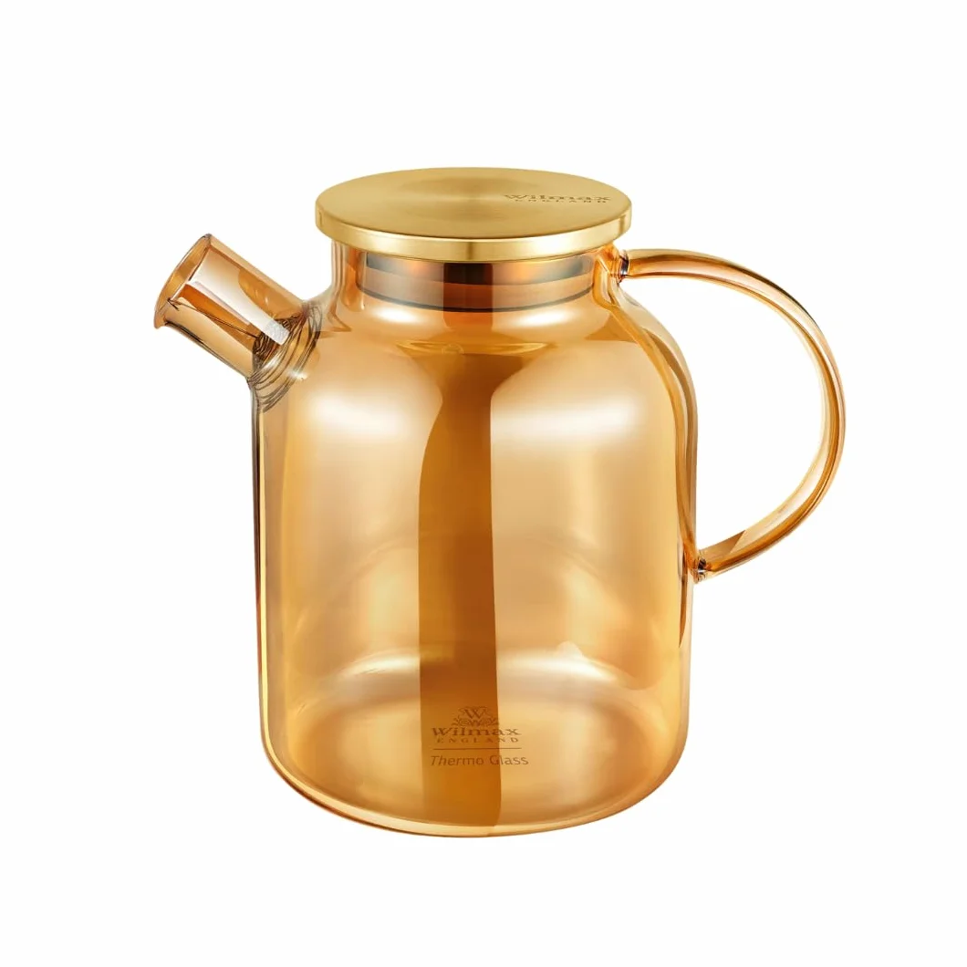 Wilmax szklany dzbanek do herbaty z pokrywką ze stali nierdzewnej – 1600 ml – zaparzacz do herbaty sypkiej – dzbanek szklany – dzbanek ze szkła odpornego na wysokie temperatury – Teapot – szklany