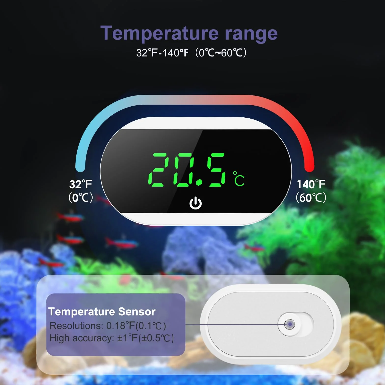 Cyfrowy termometr akwariowy LED wyświetlacz °C/°F dotykowy budzenie
