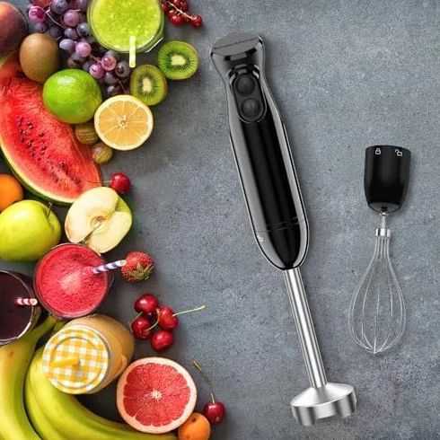 Bonsenkitchen Elektryczny blender ręczny 3 w 1, 1000 W, z miarką i trzepaczką, bezstopniowa regulacja prędkości do koktajli mlecznych, puree, sosów, HB3202 (czarny)