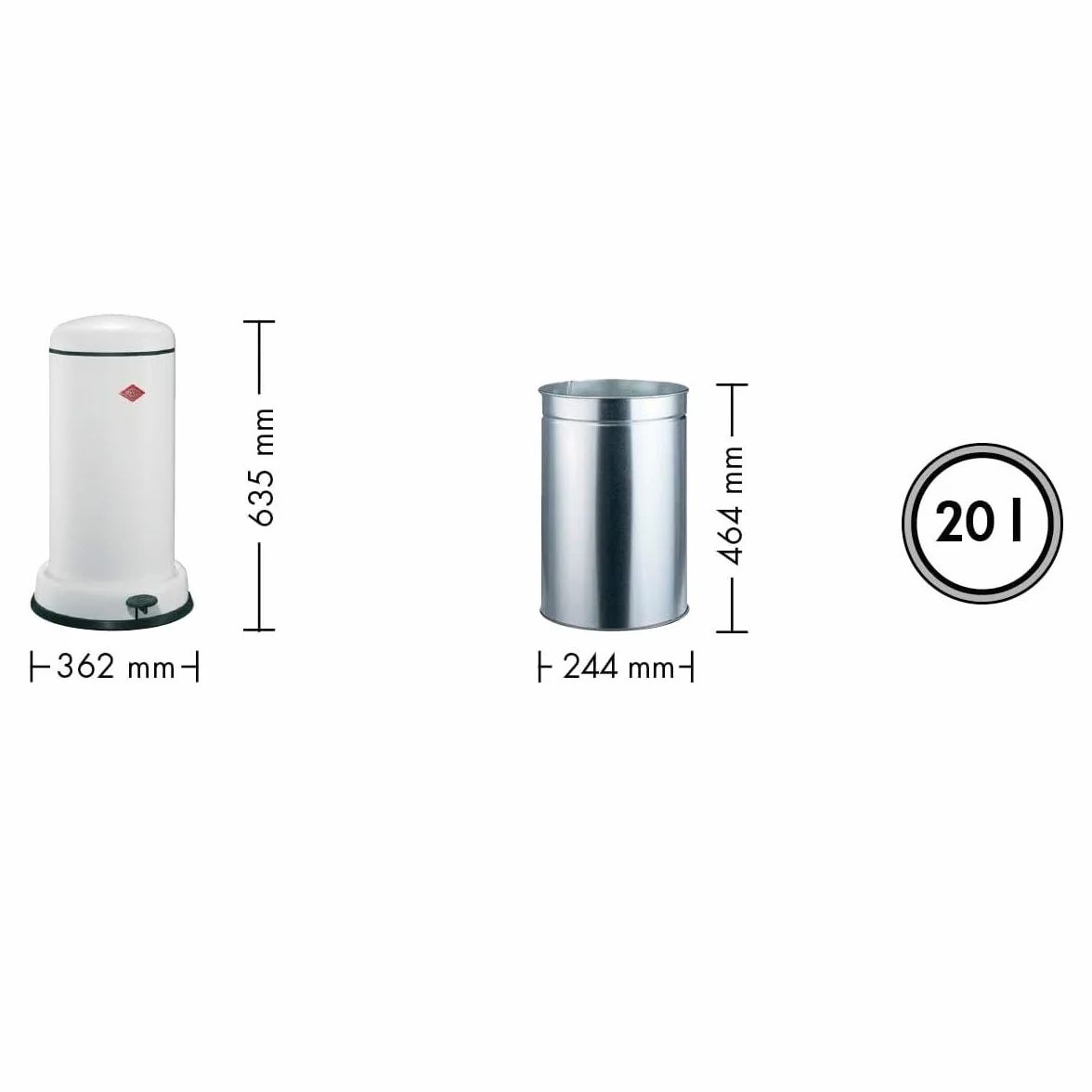 Wesco Baseboy pojemnik na odpady w kolorze migdałowym, malowana proszkowo blacha stalowa, pojemność 20 l, metalowa wkładka, wbudowany amortyzator, metalowa stopka z gumową powierzchnią