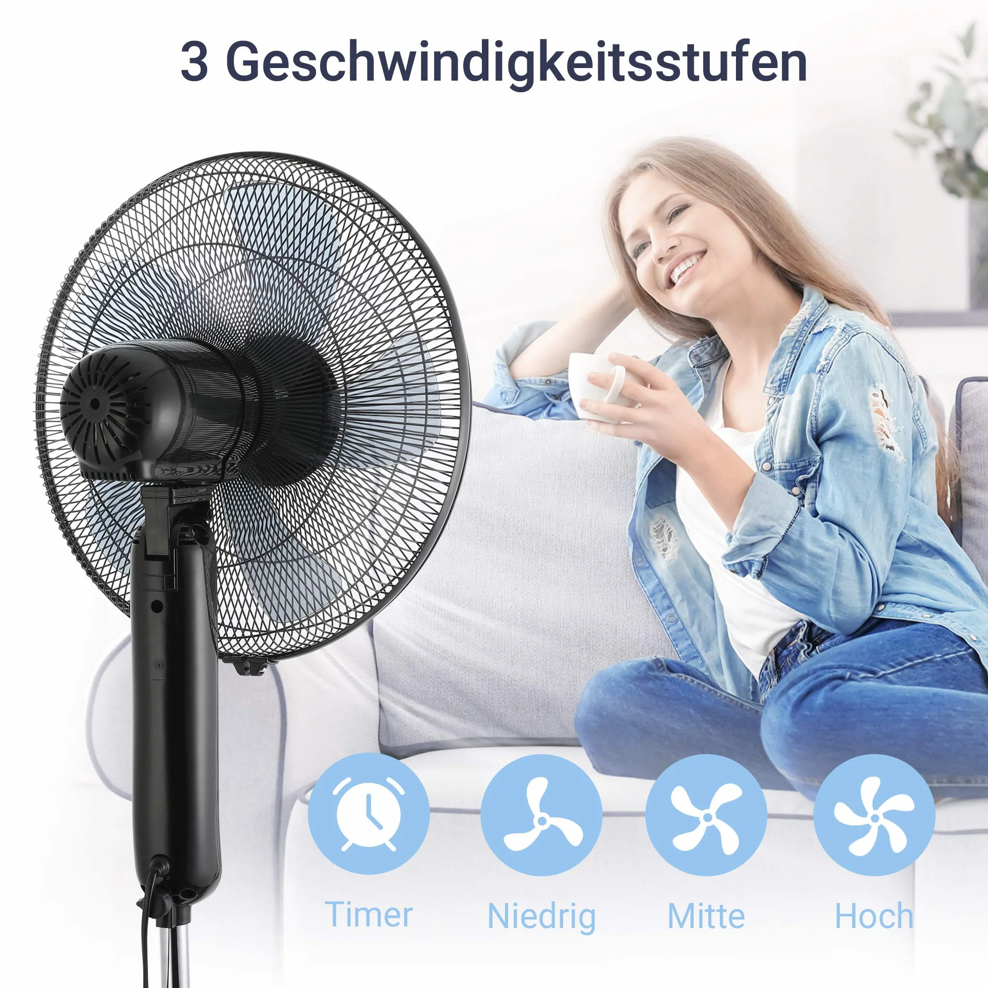 Midea FS40-15FR Wentylator Stojący, 55 W, Czarny