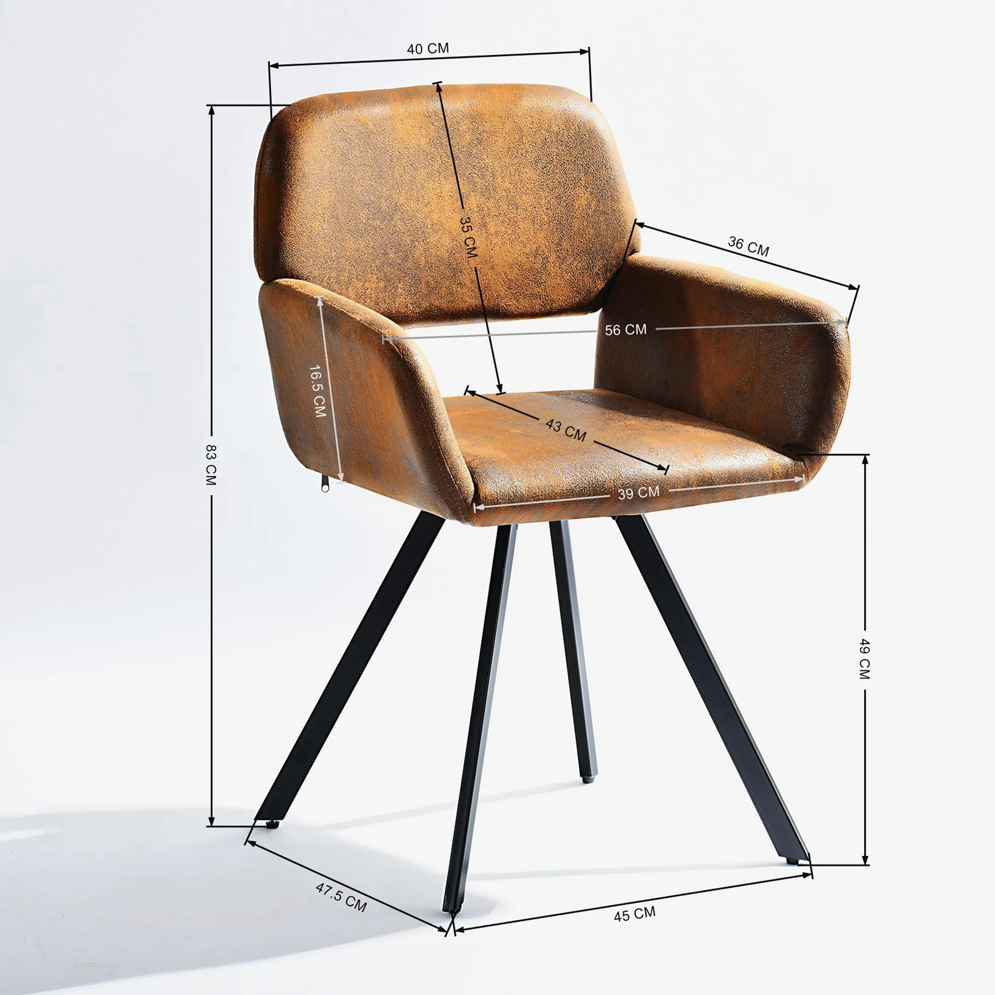FurnitureR Krzesła obrotowe do jadalni, zestaw 2 sztuk, tapicerowane, obrotowe, kuchenne, wygodne krzesło z podłokietnikami, oparcie, podłokietniki do jadalni, salonu, zamszowy brąz