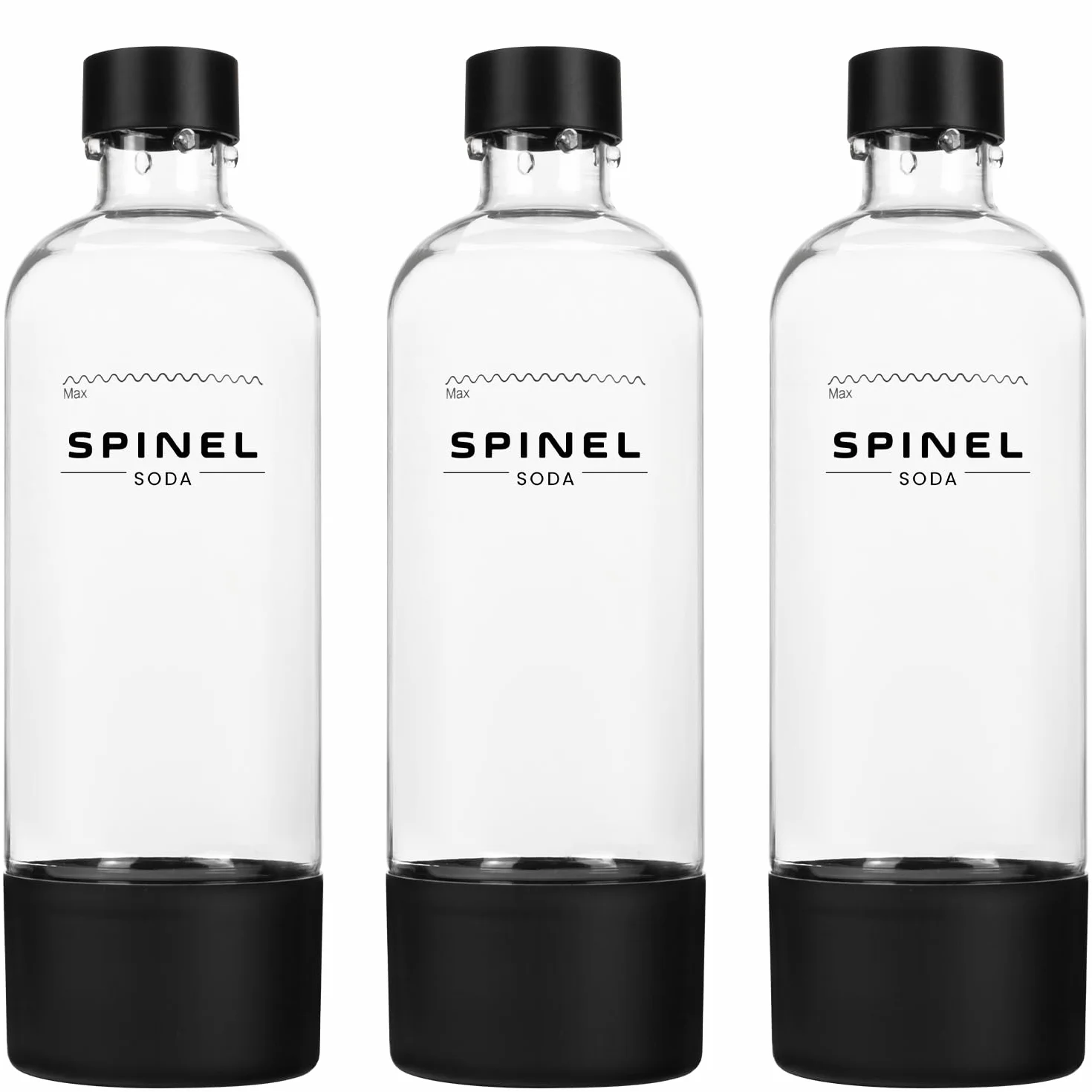 Spinel - Saturator do wody gazowanej BubbleON czarny, mega zestaw startowy, 3 butelki 1l, nabój CO2 60l, szczotka do czyszczenia butelek, 10 metalowych słomek, syrop pepsi, 6 saszetek w proszku