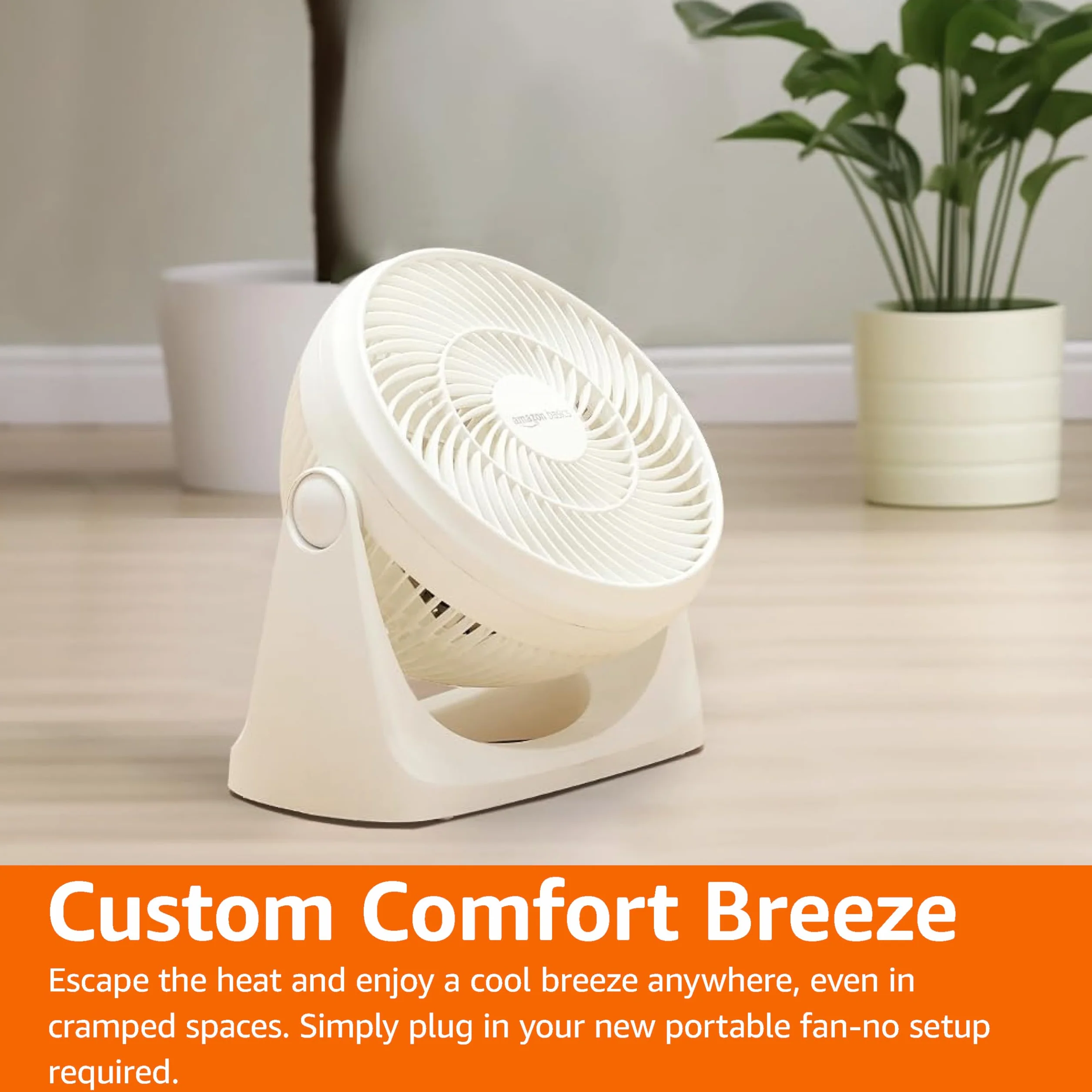 Amazon Basics Przenośny Wentylator Biurkowy, 18 cm, Chłodzenie o Niskim Poziomie Hałasu, 3 Prędkości, Regulacja Kąta w Zakresie 90°, Biały, 15,49 × 27,3 × 27,69 cm