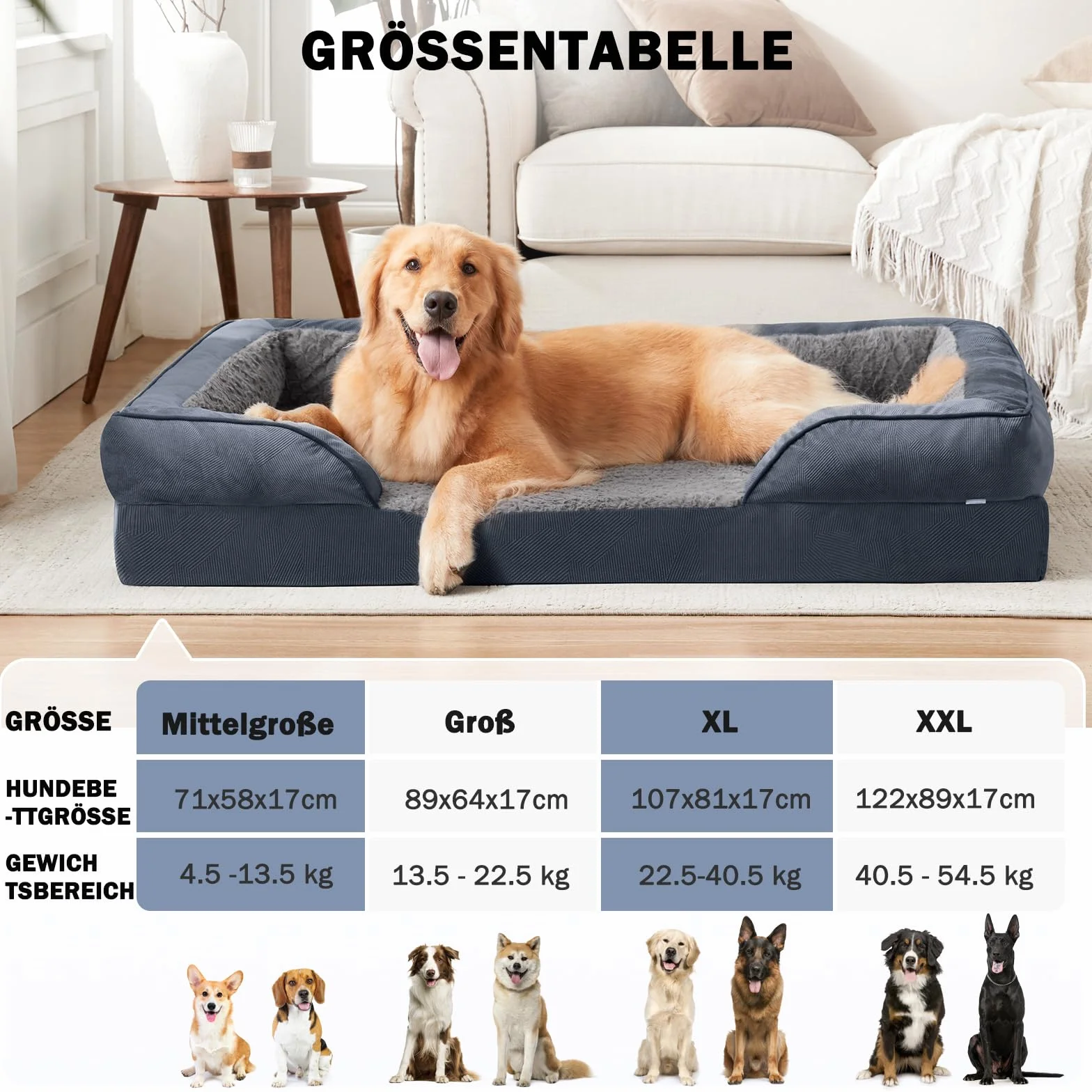 JOEJOY Ortopedyczne legowisko dla psa XXL 122 x 89 x 16 cm pianka memory