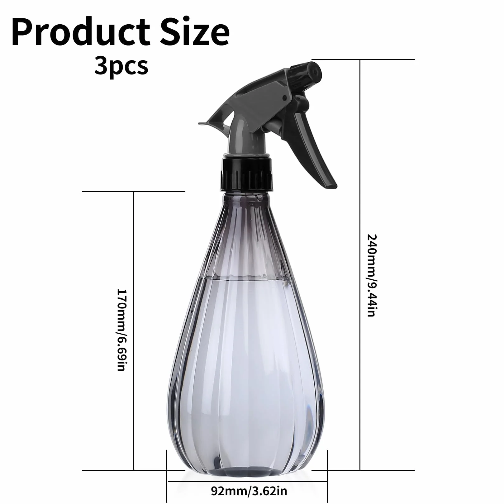 Butelki z rozpylaczem w paski dyniowe 600 ml, trójkolorowe (pomarańczowe, szare, niebieskie) do roślin, włosów, czyszczenia, szczelnej dyszy mgiełki i strumienia, lekkie, niezbędne do domu