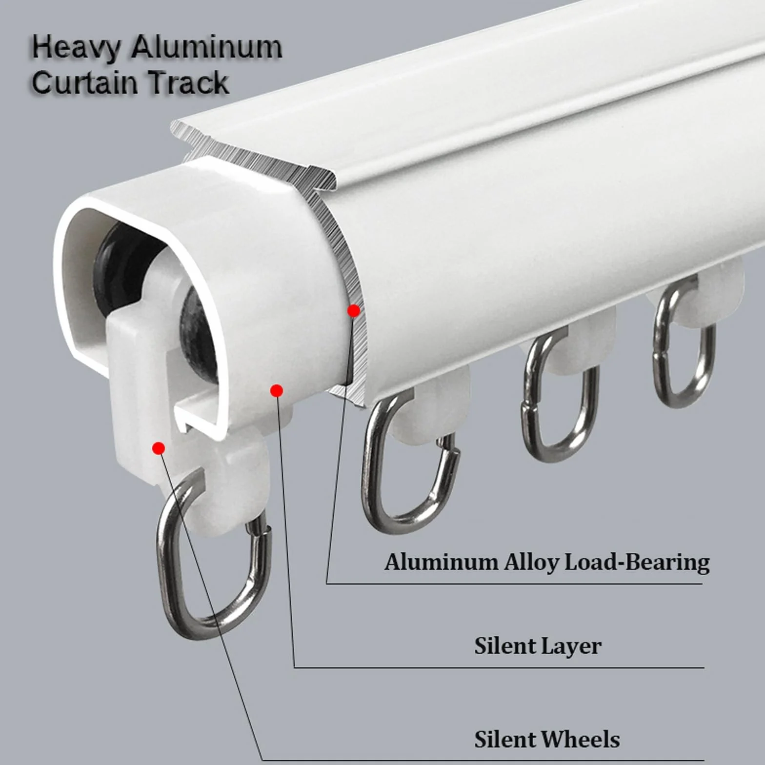 Wytrzymała szyna do zasłon ze stopu aluminium – ciche drążki przesuwne do dzielenia pokoju, 100 cm, biała góra, idealna do użytku domowego i biurowego
