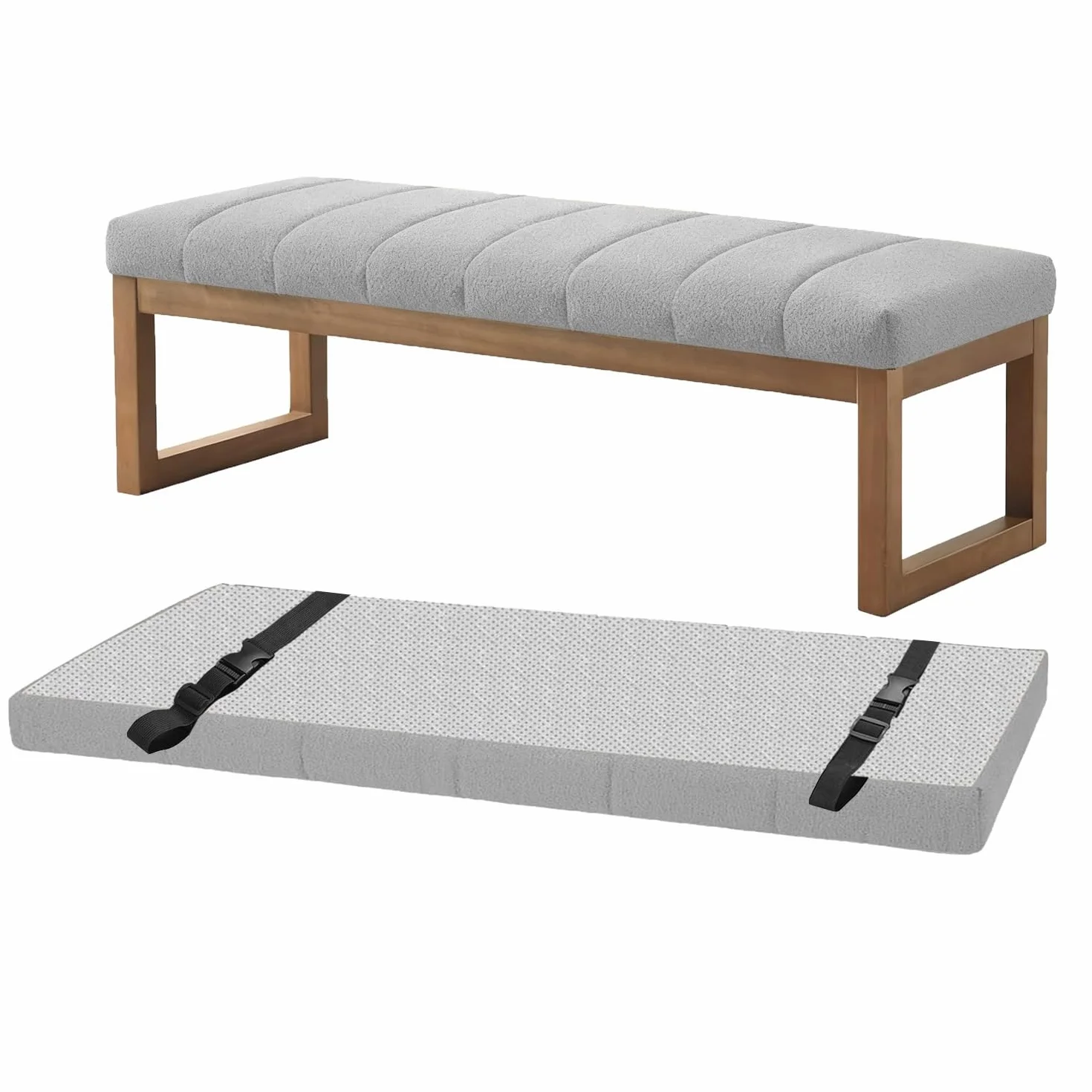 Wykładzina z Pianki Memory Foam na Ławkę - Indywidualne Oparcie do Okna na Wymiar z Antypoślizgowym Spodem - Do Wnętrz, Ogrodu, Tarasu, Mebli Ogrodowych(Jasnoszary,35x70CM)