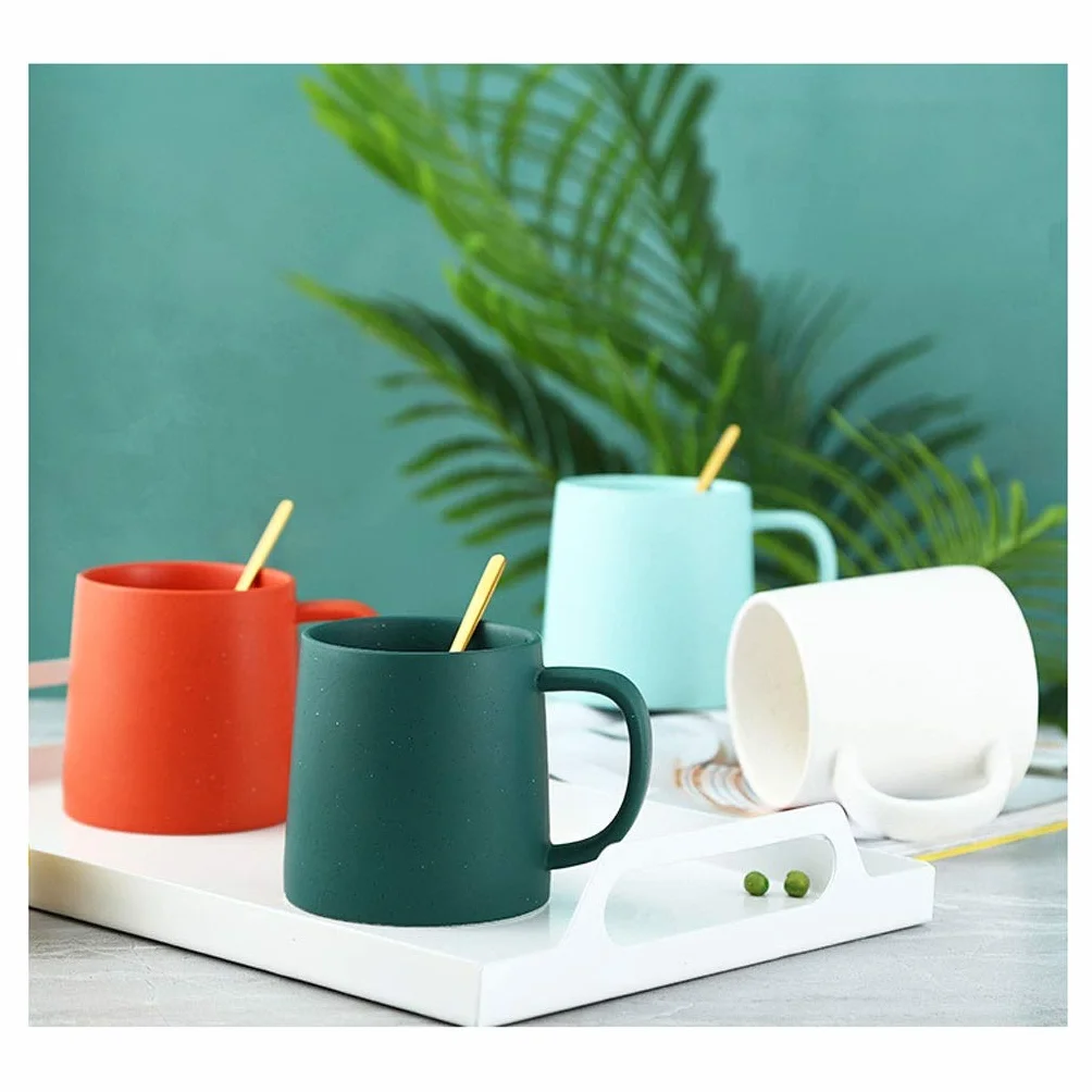 Kubek do kawy Matowy ceramiczny duży kubek porcelanowy Kawa Herbata Kakao Wielokolorowy biurowy kubek na wodę z łyżką (C)