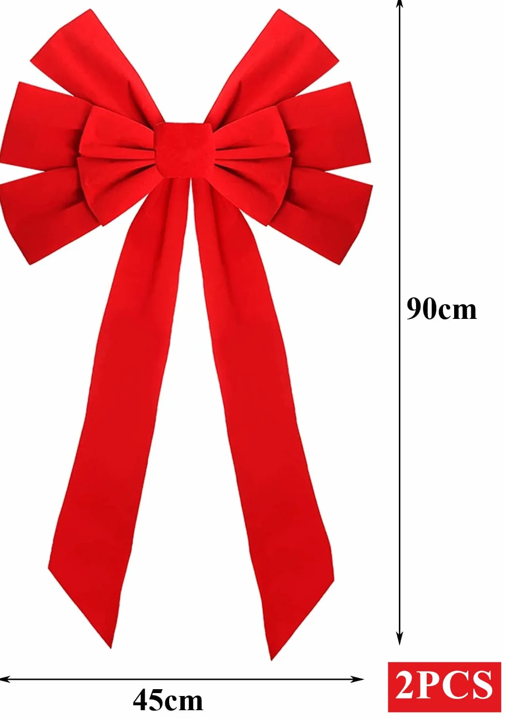 KAHEIGN Aksamitna kokarda bożonarodzeniowa, 90 cm x 45 cm, duże czerwone kokardki na drzwi, kokarda, wieniec bożonarodzeniowy, kokarda, opakowanie festiwalowe, na choinkę, kominek, dekoracje do drzwi