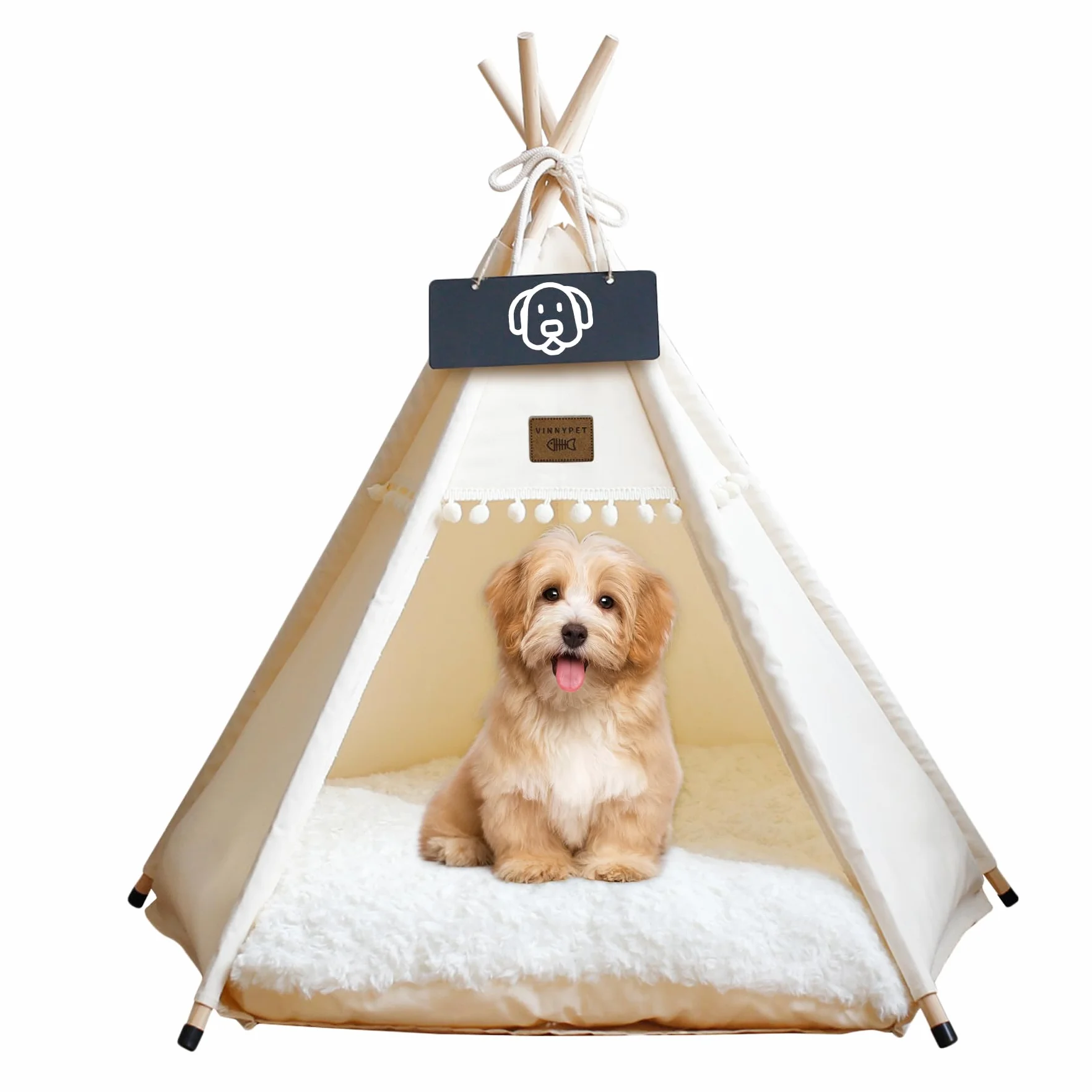 Namiot Tipi dla kotów i psów, domek z pluszową poduszką, zdejmowany i nadający się do prania, 60 x 60 cm