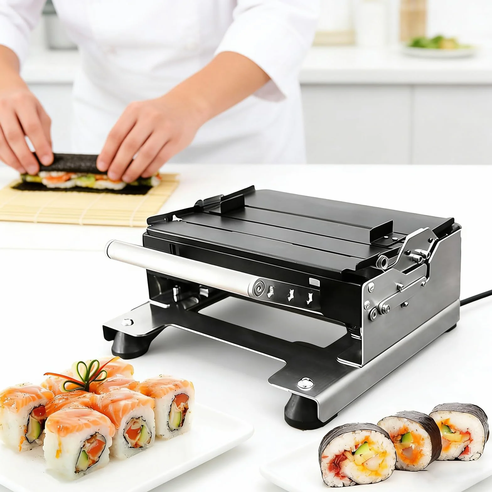 Wałek do sushi, zestaw do robienia sushi ze stali nierdzewnej z formami - stwórz 3-5 rolek sushi w ciągu 1 minuty, do użytku w kuchni domowej