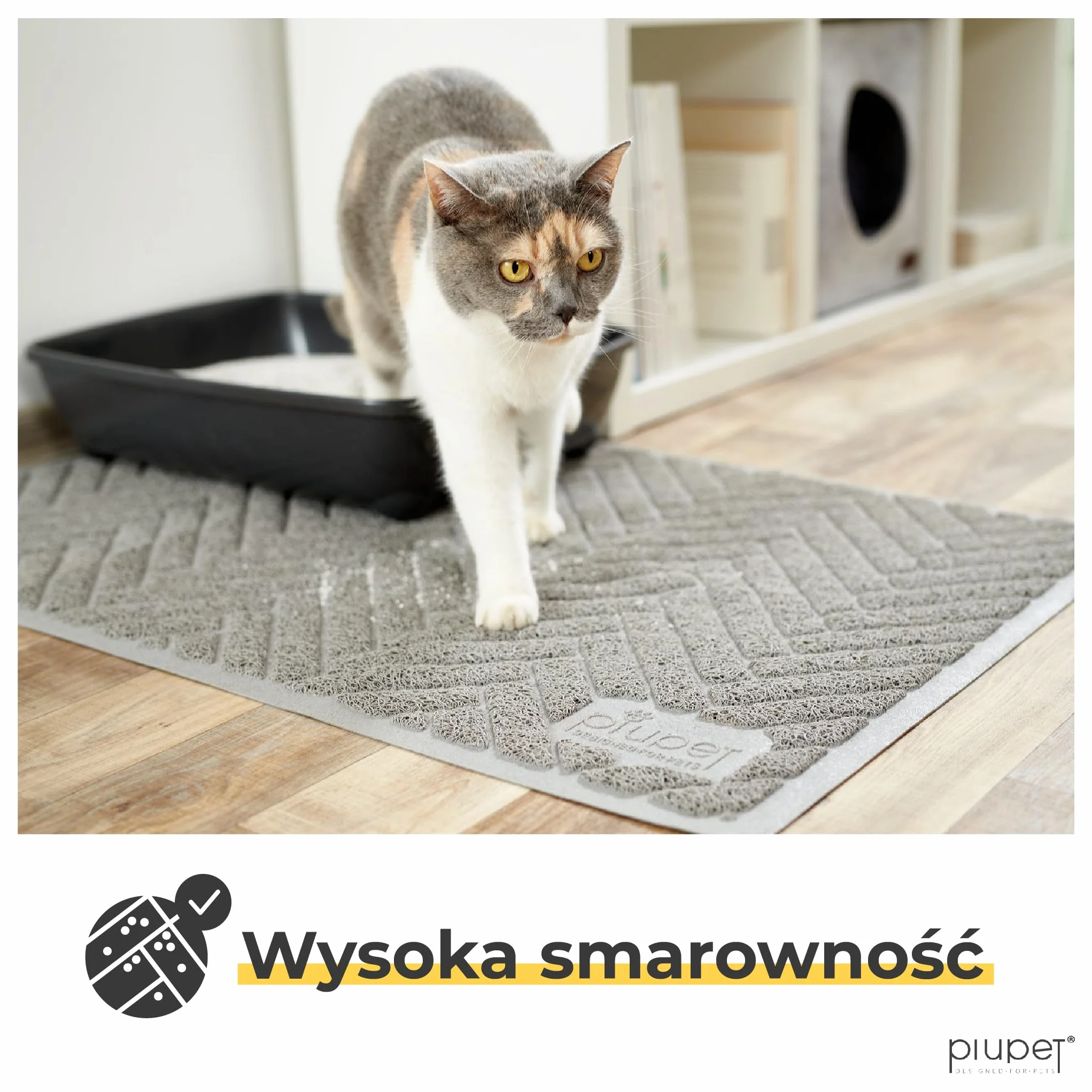 PiuPet Mata do wyłapywania śmieci dla kotów 90x60cm