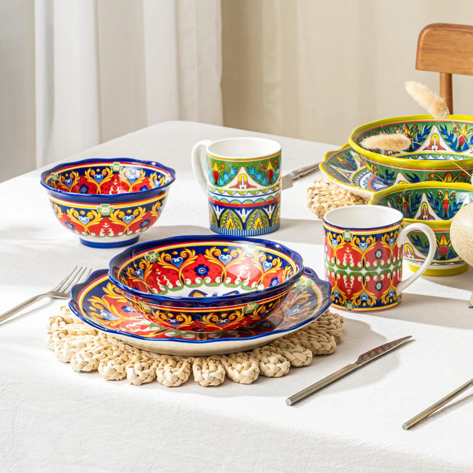 UNICASA 4-częściowy zestaw talerzy ceramicznych, 1000 ml, kolorowe talerze do makaronu, makaronu, spaghetti, sałatki, zupy, zmywarki i kuchenki mikrofalowej