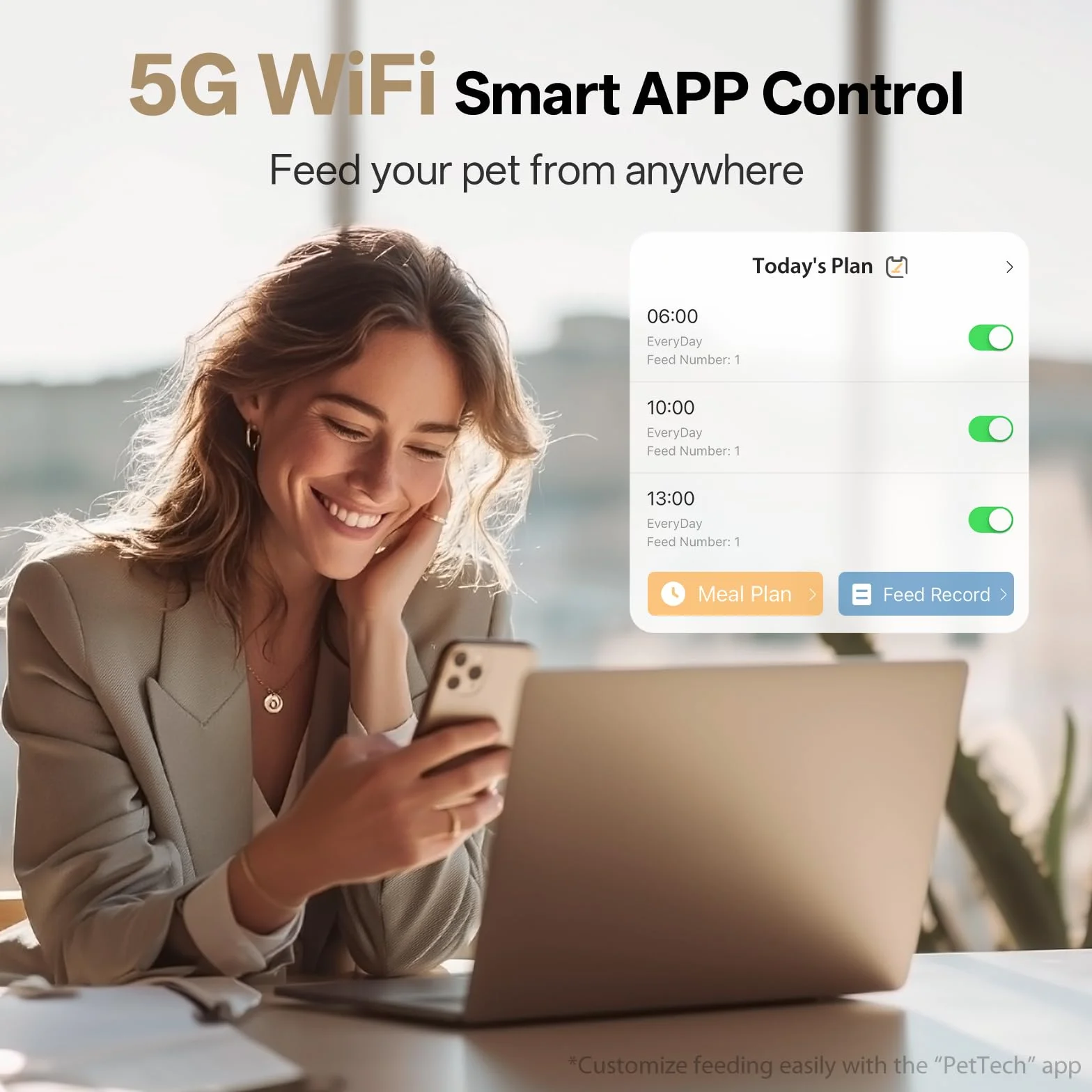 IMIPAW Automatyczny karmnik dla kotów, 5G WiFi, dozownik pokarmu 4 l, sterowanie aplikacją