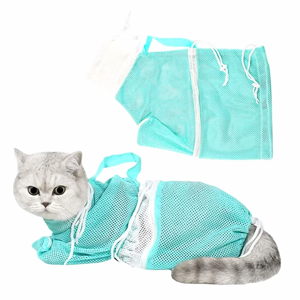 Eummy Cat Grooming Restraint Bag Regulowany Anti Scratch Prysznic Net Zielony