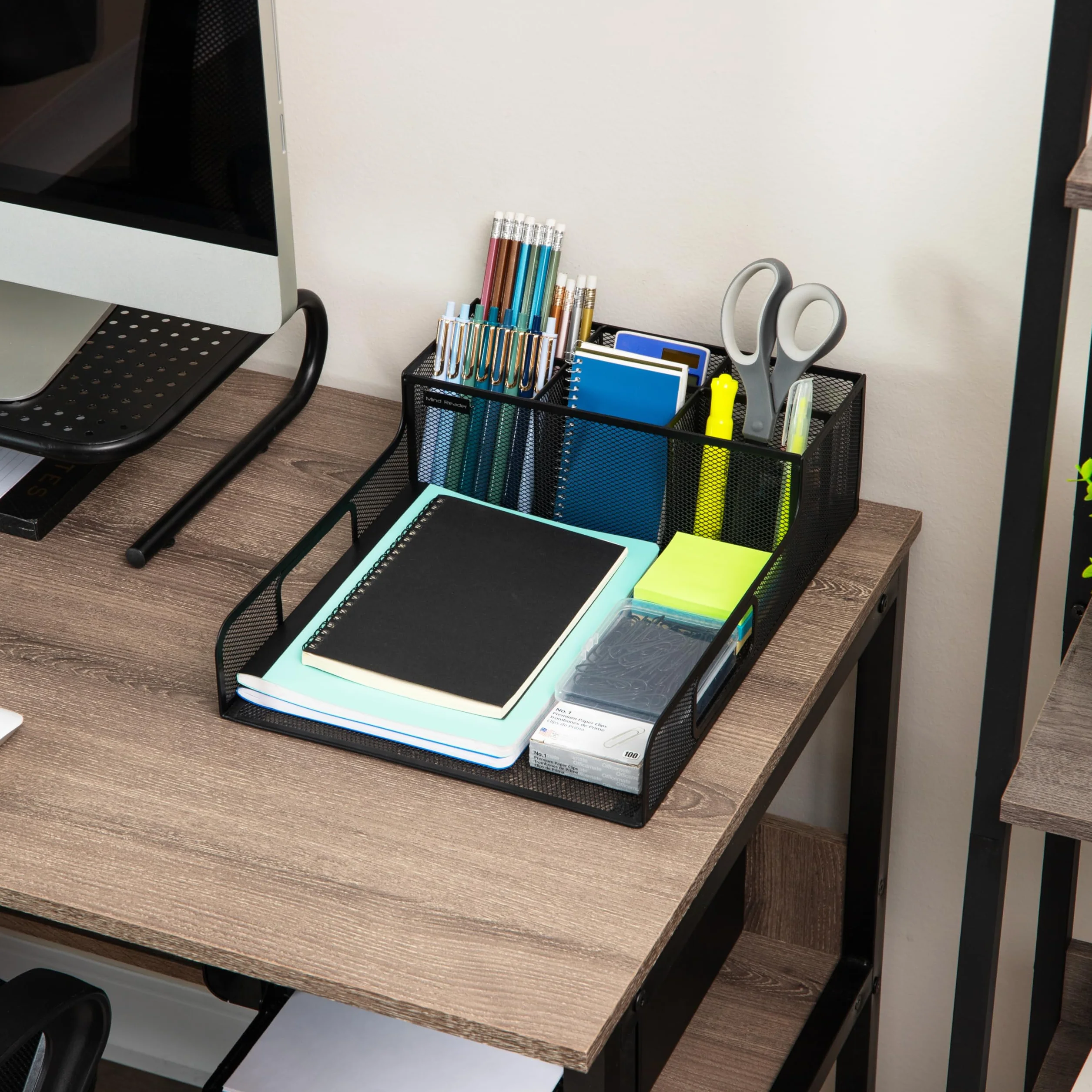 Mind Reader Desktop Organizer, File Storage, Accessory Storage, Workspace, Office, Metal Mesh, 11.5" L x 14.75" W x 5.5" H, Black