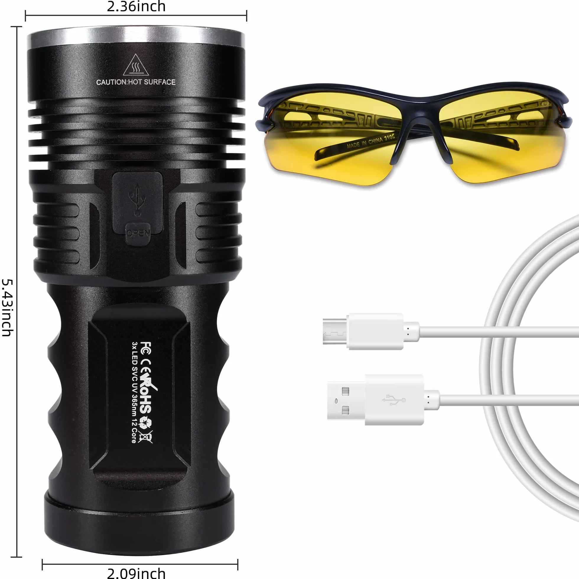 Latarka UV 365 nm 36 W DARKBEAM 3 diody LED przenośna ładowalna