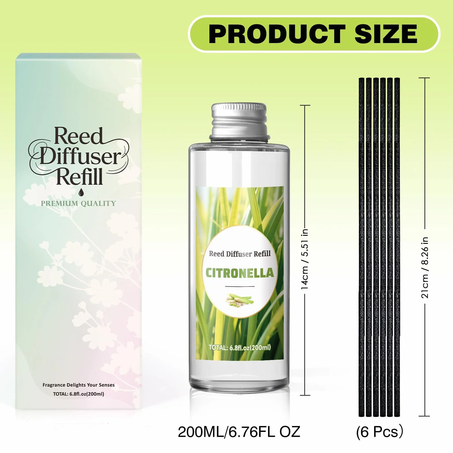 SCENTORINI Dyfuzor zapachowy do pokoju Citronela 200 ML Wymiana olejków eterycznych, odświeżacze powietrza do domu trwały zapach do domu, łazienki i wystroju pokoju