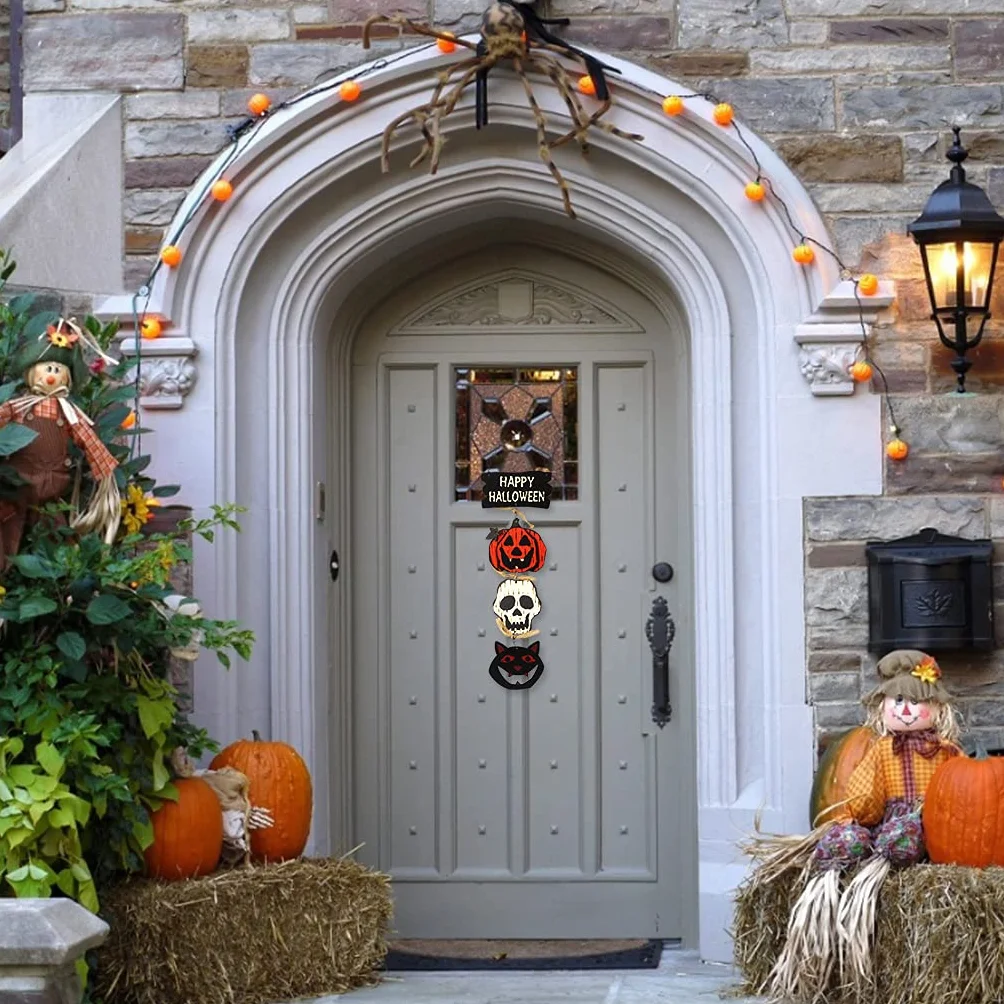 Alnicov Halloweenowy wiszący znak powitalny na drzwi, Happy Halloween drewniana tablica tablica znak dekoracja do domu biura szkoły na zewnątrz nawiedzony dom dekoracje na Halloween