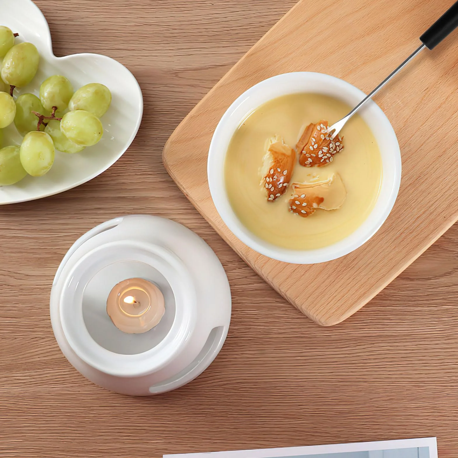 DAWRIS Ceramiczny zestaw do fondue czekoladowego Fondue czekolada Czekoladowe fondue, Miska ceramiczna z uchwytem na świeczkę i 4 widelcami, Czekoladowy zestaw do fondue do czekolady sera fondue