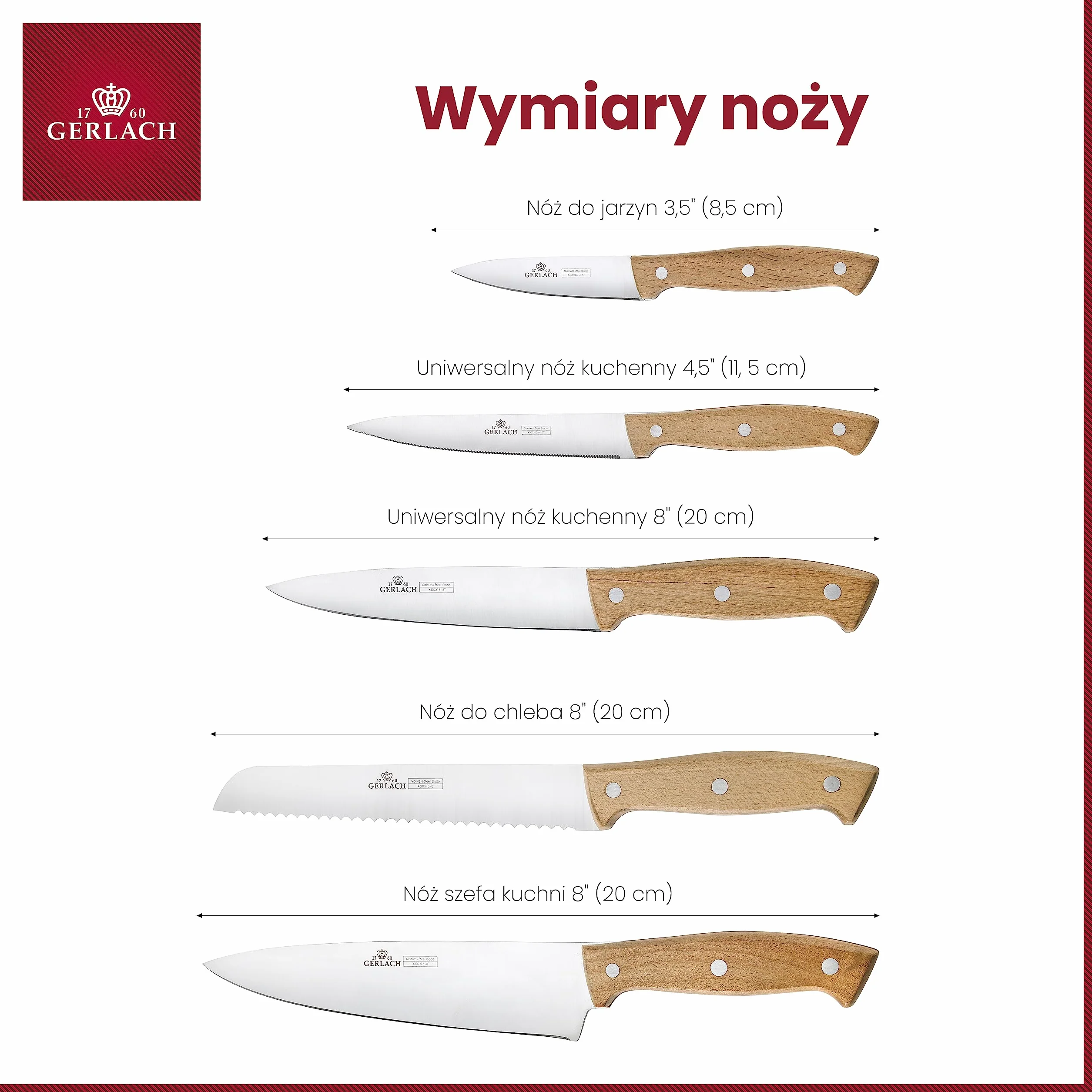 Gerlach Country Zestaw Noży W Drewnianym Bloku Do Kuchni 5 rodzajów Ostrza Stal Nierdzewna Nóż Kuchenny Szefa Do Chleba Jarzyn