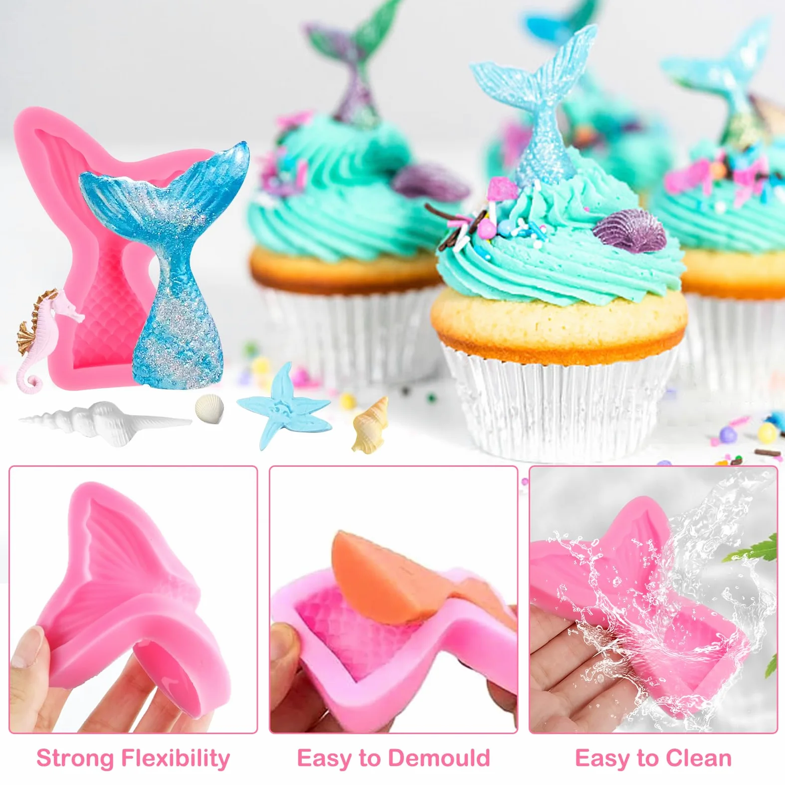 4 Silikonowej Formy Syrenkowej, 3d Forma Do Fondantu Z Morskimi ZwierzęTami | Formy Silikonowe Syrenek, Diy Forma Do Fondantu ZwierzęTa Oceaniczne, DużE Formy Silikonowe Do Ciast Na Ciasto