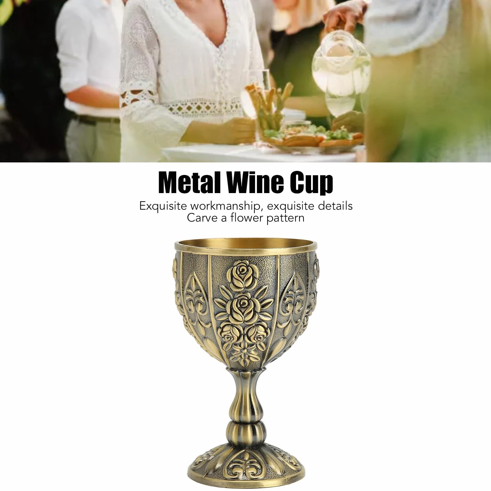 Metalowy Kielich do Wina w Stylu Vintage, Kr¨®lewski ?redniowieczny R?cznie Wykonany Ma?y Kubek do Picia Wina dla Baru, Domu, Br?zowy
