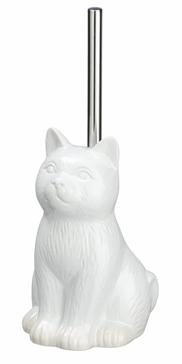 WENKO Zestaw do WC Cat, uchwyt na szczotkę toaletową w kształcie kota, ceramiczny, 14 x 22 x 17 cm, biały