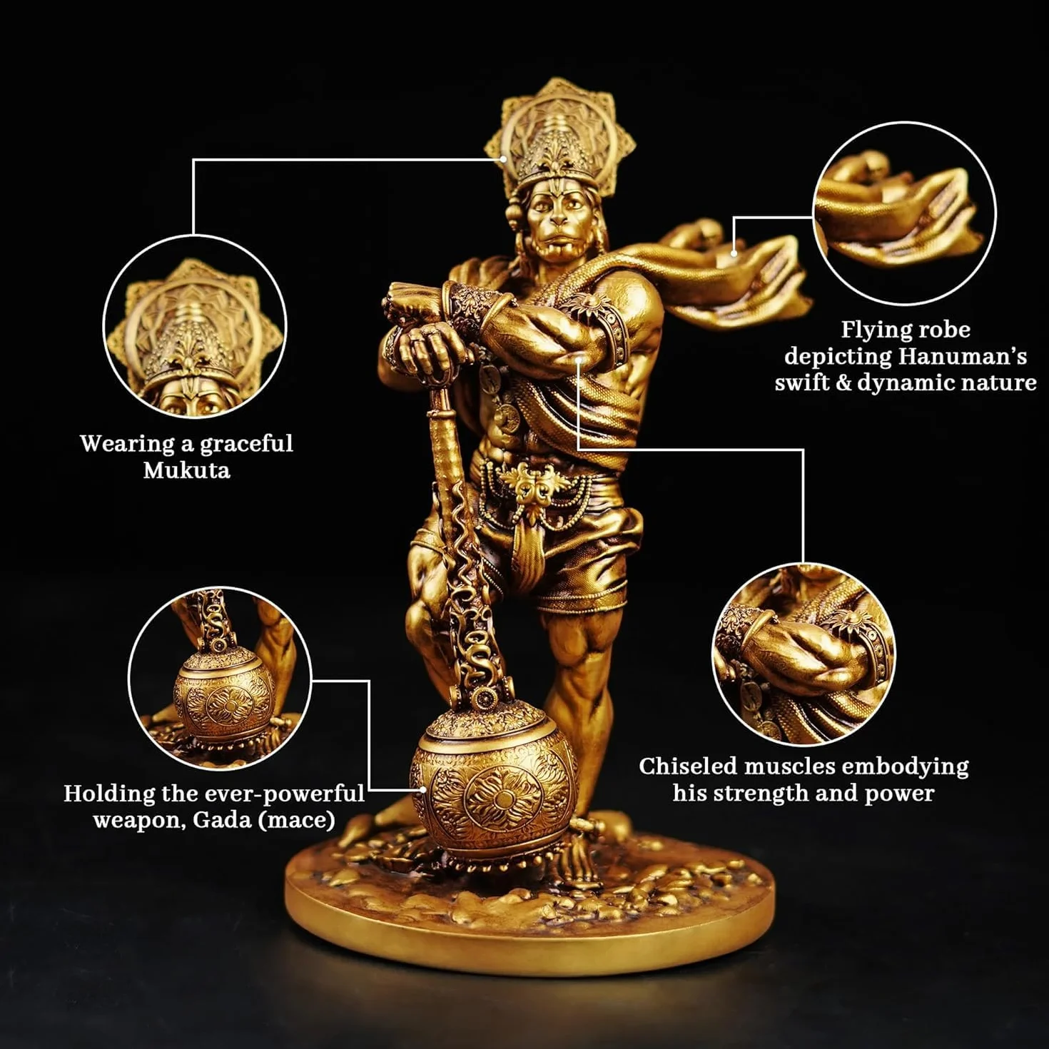 Artarium Rzeźba z żywicy Bahubali Lord Hanuman, symbol odwagi i wiary, idealna na deskę rozdzielczą samochodu, do domu, świątyni lub biura, idealny prezent religijny na parapetówkę - 7.48 cala
