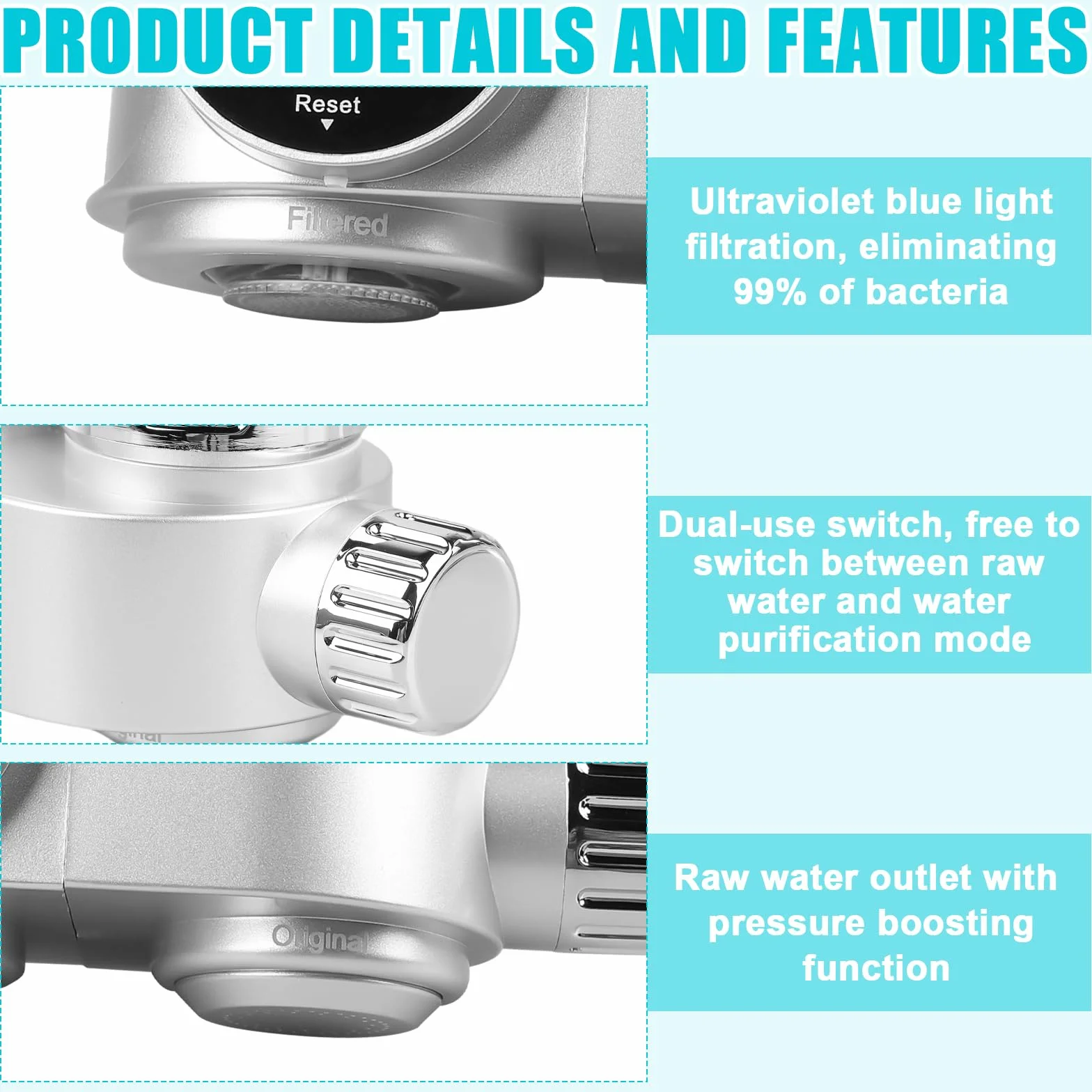 Filtr wody do kranu z wyświetlaczem LED, filtr wody, kran, filtr wody pitnej, usuwa chlor, metale ciężkie, sterylizacja UV, filtr wody wodociągowej (z filtrem) do kuchni, podróży, zwierząt domowych