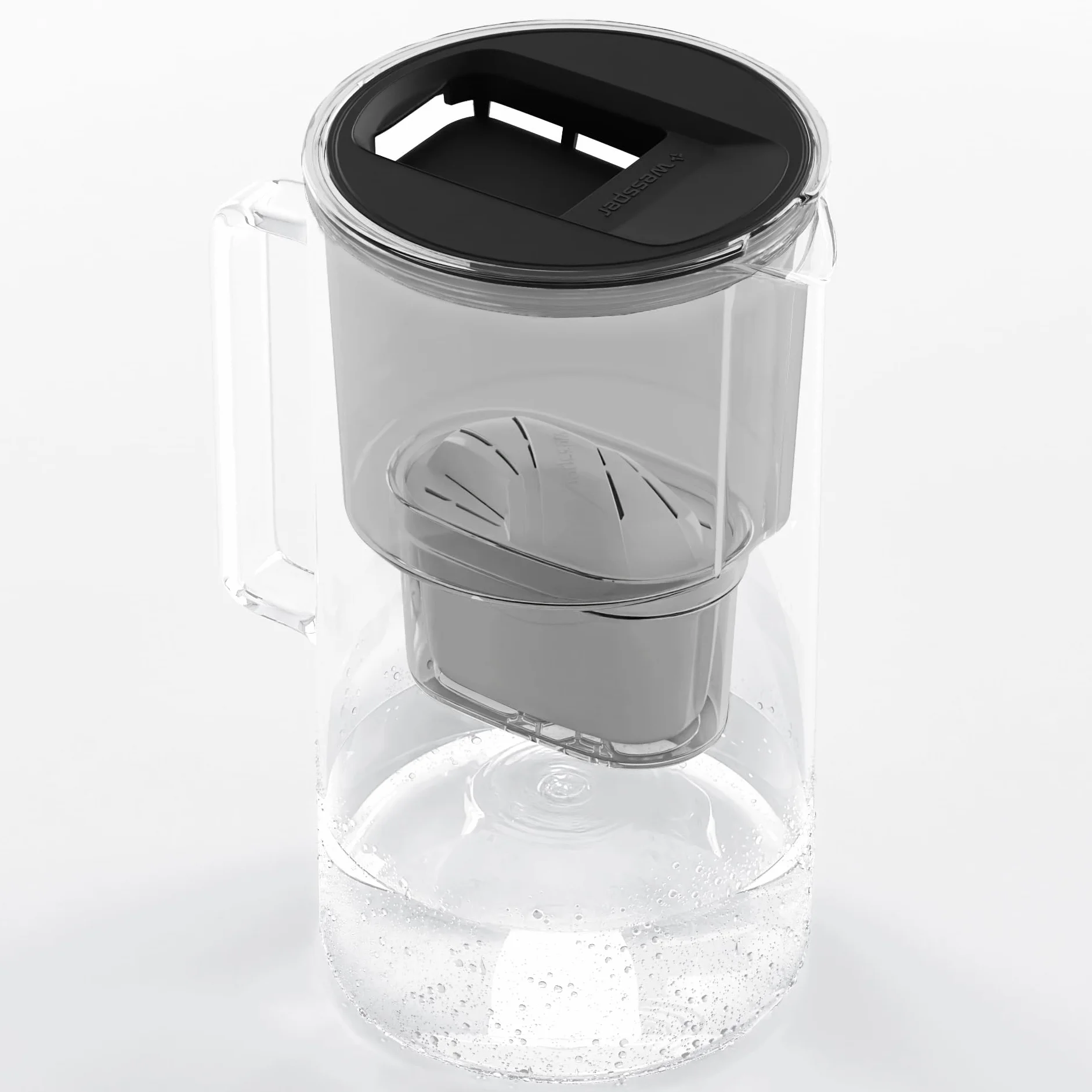 Wessper Szklana karafka na wodę 3L z filtrem | Zamiennik dla filtra Dafi Unimax Aquaphor A5 BRITA Maxtra+ PHILIPS AWP212/10 | Redukuje wapno, chlor i metale występujące w wodzie | Czarny