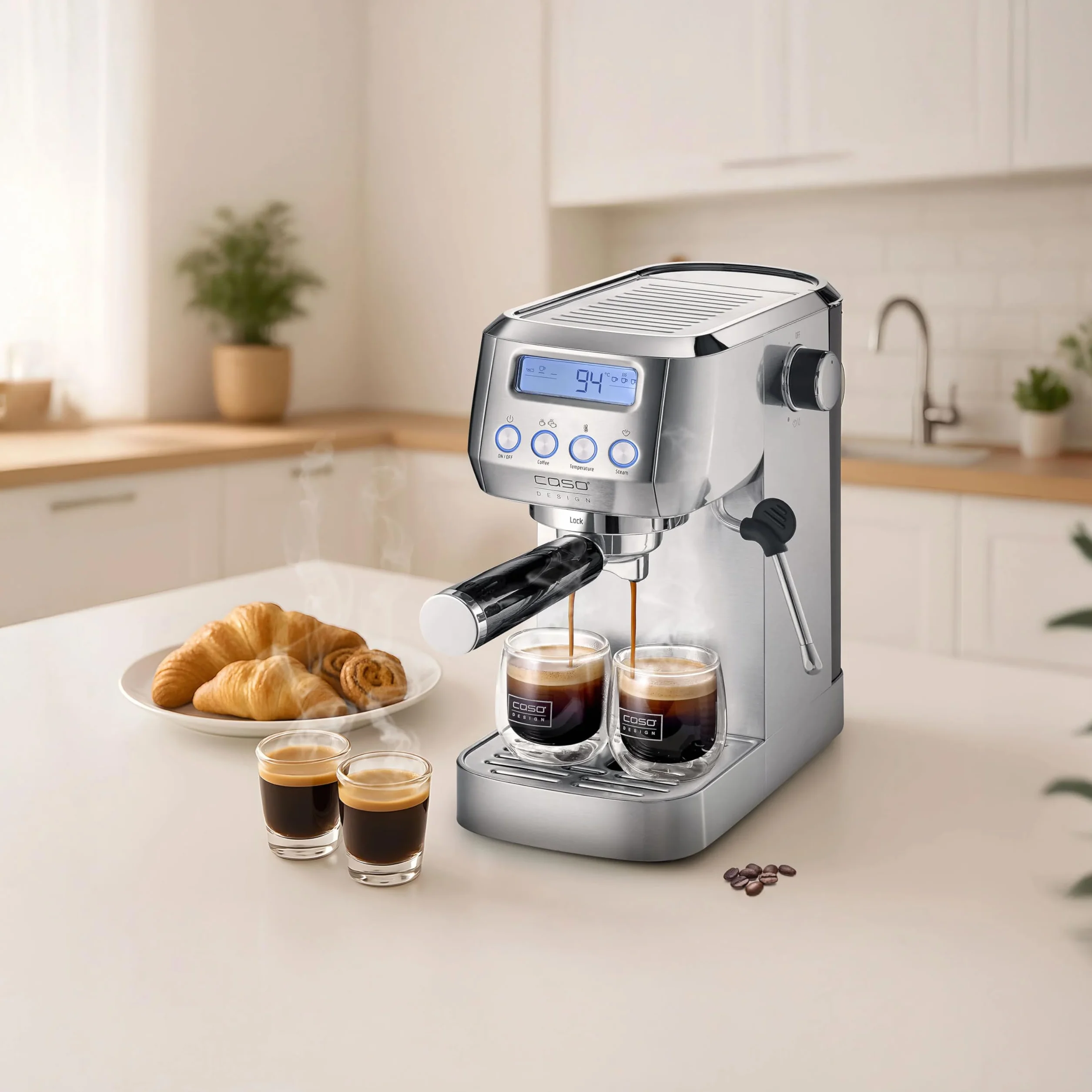 CASO EspressoGourmet Crema – ekspres do kawy z sitkiem, spieniaczem do mleka, espresso, cappuccino, sitko ze stali nierdzewnej, 20 bar, pompa ULKA, ekspres do kawy w proszku, ESE Pads