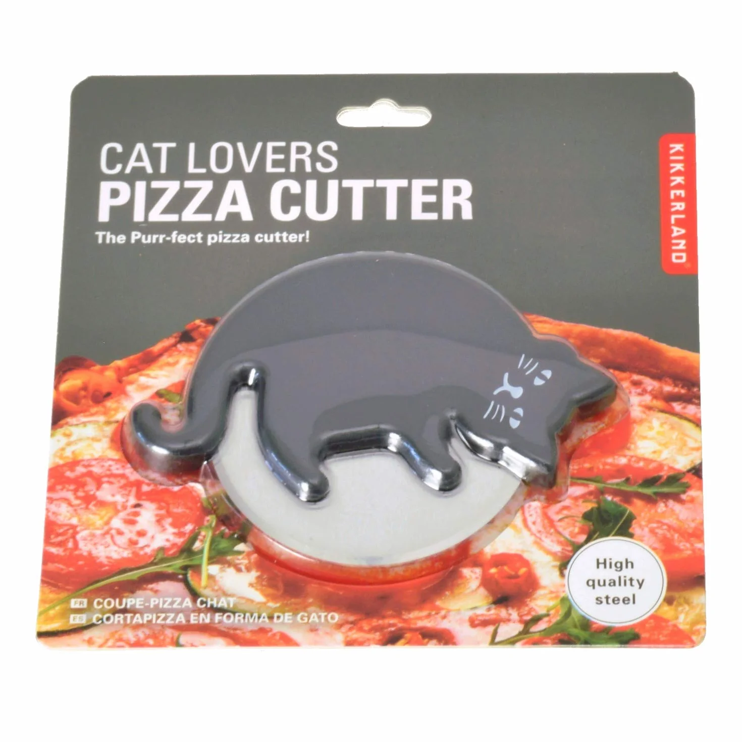 Kikkerland Cat Lovers CU308 nóż do pizzy w kształcie kota z ostrzem ze stali nierdzewnej
