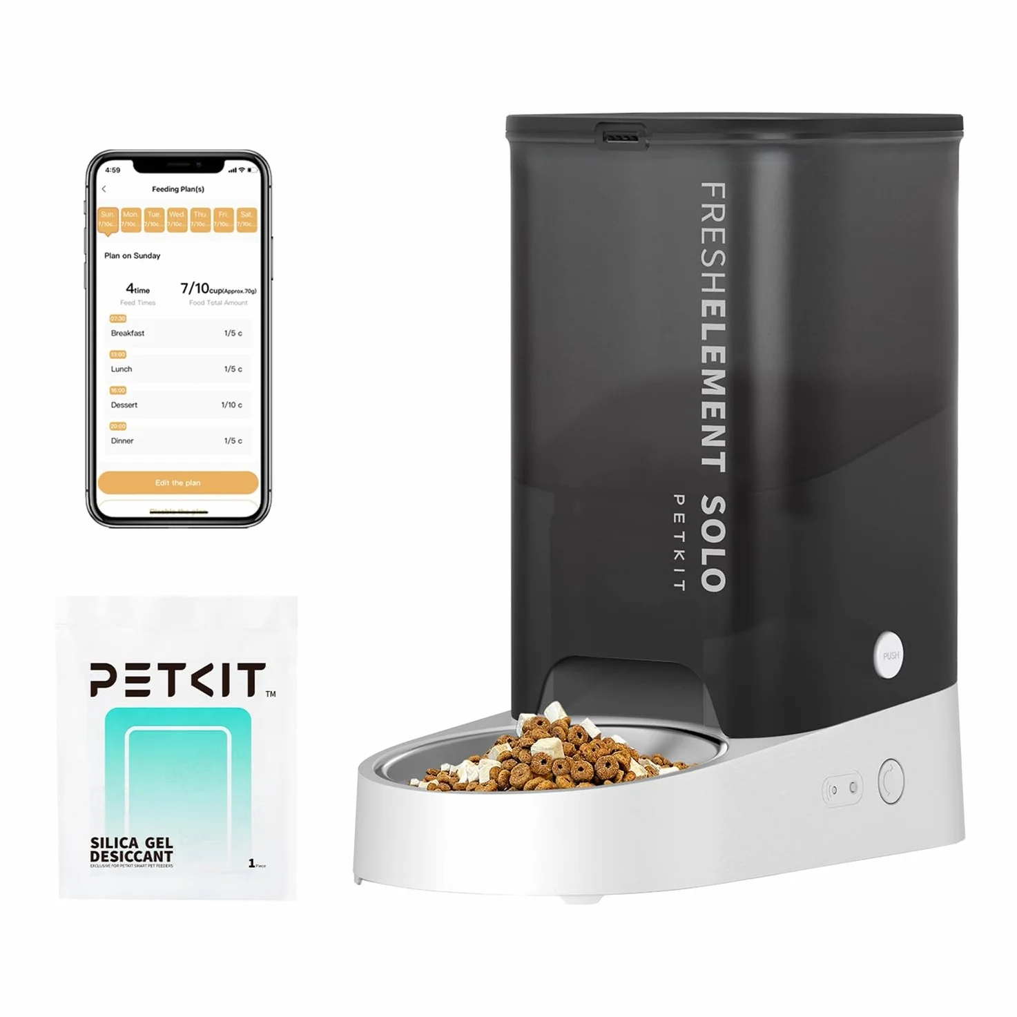 PETKIT Automatyczny Dozownik Karmy 3L WiFi Kontrola APP Miska Stal Nierdzewna Jasnoszary