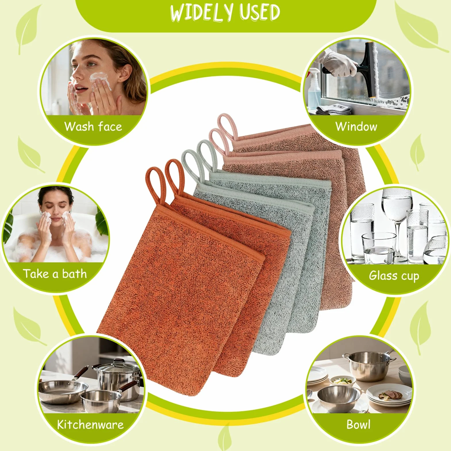 Zestaw bawełnianych rękawiczek do mycia, miękka, silna absorpcja wody, 15 x 21 cm, idealne rękawice do mycia twarzy, idealny ręcznik do suchej, tłustej i wrażliwej skóry 001
