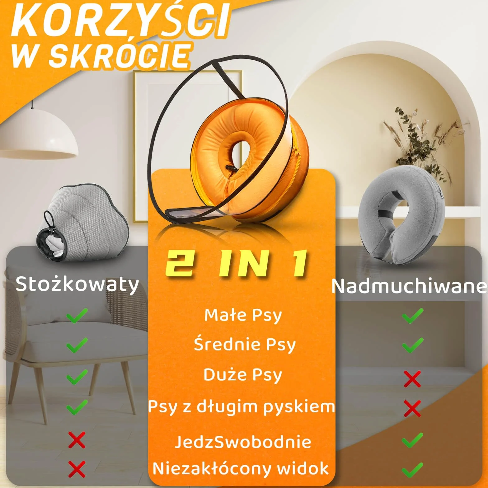 Aschpas® 2 w 1 Obroża dla psa Lejkiem, Nadmuchiwane Obroże dla psa po Operacji, Lejek dla Kota, Kagańce (Rozmiar 4 (37-42cm))
