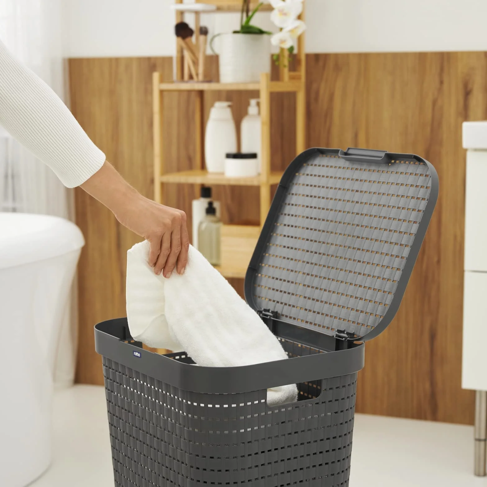 Rotho Country Kosz na Pranie, Tworzywo Sztuczne, Antracytowy, 55 l