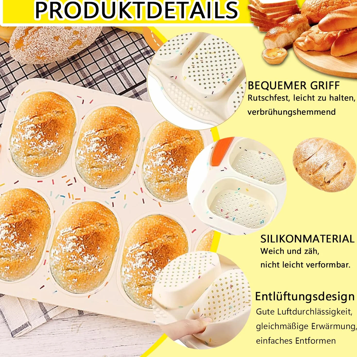 Nieprzywierająca Forma do Bagietek, 8 Pustych Przestrzeni, Forma do Pieczenia Bułek, do Pieczenia Francuskiego Breadsticka, Bułek, Chleba