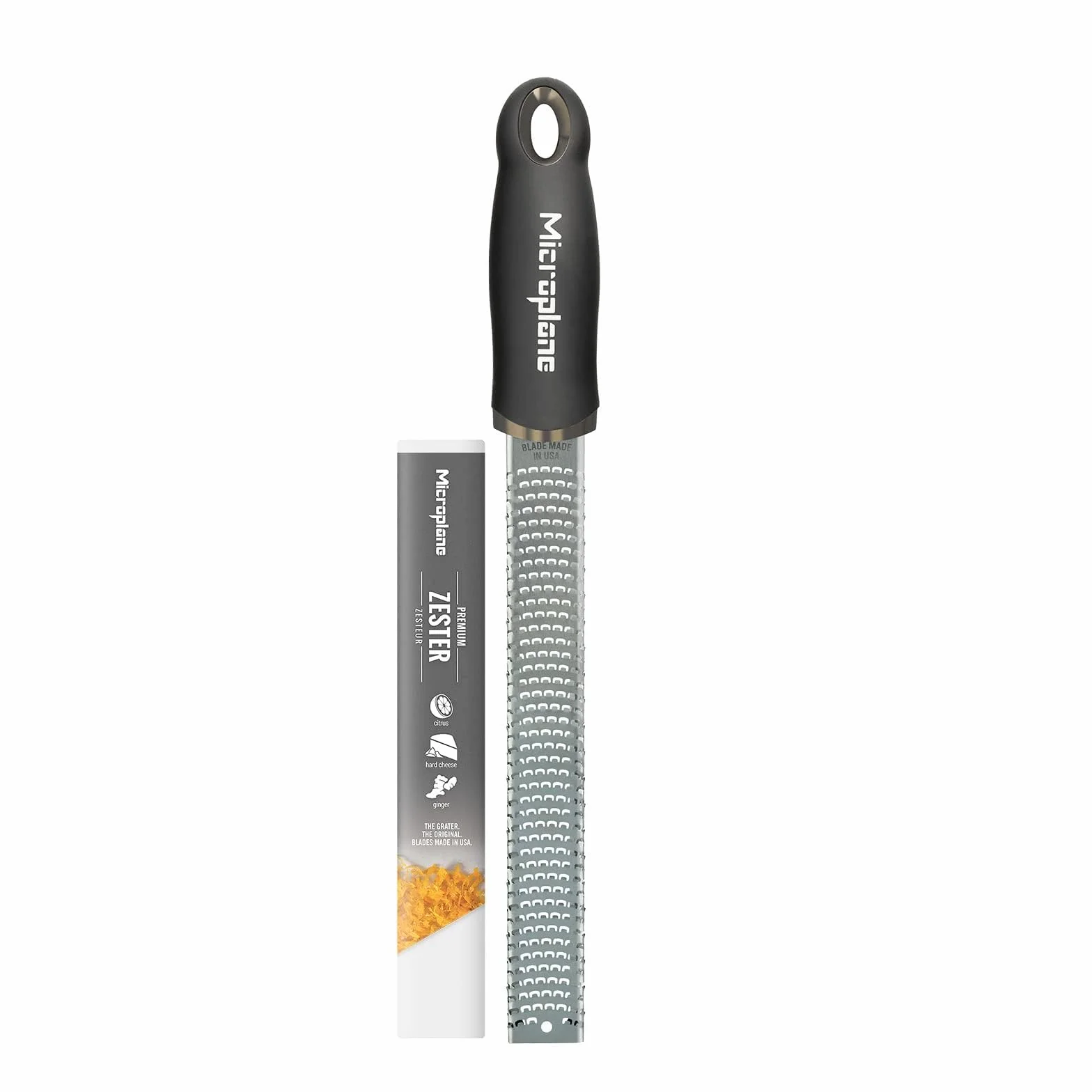 Microplane Zester Tarka Czarny do owoców cytrusowych, twardych serów, imbiru, czekolady, gałki muszkatołowej i trufli z ostrzami ze stali nierdzewnej - Made in USA