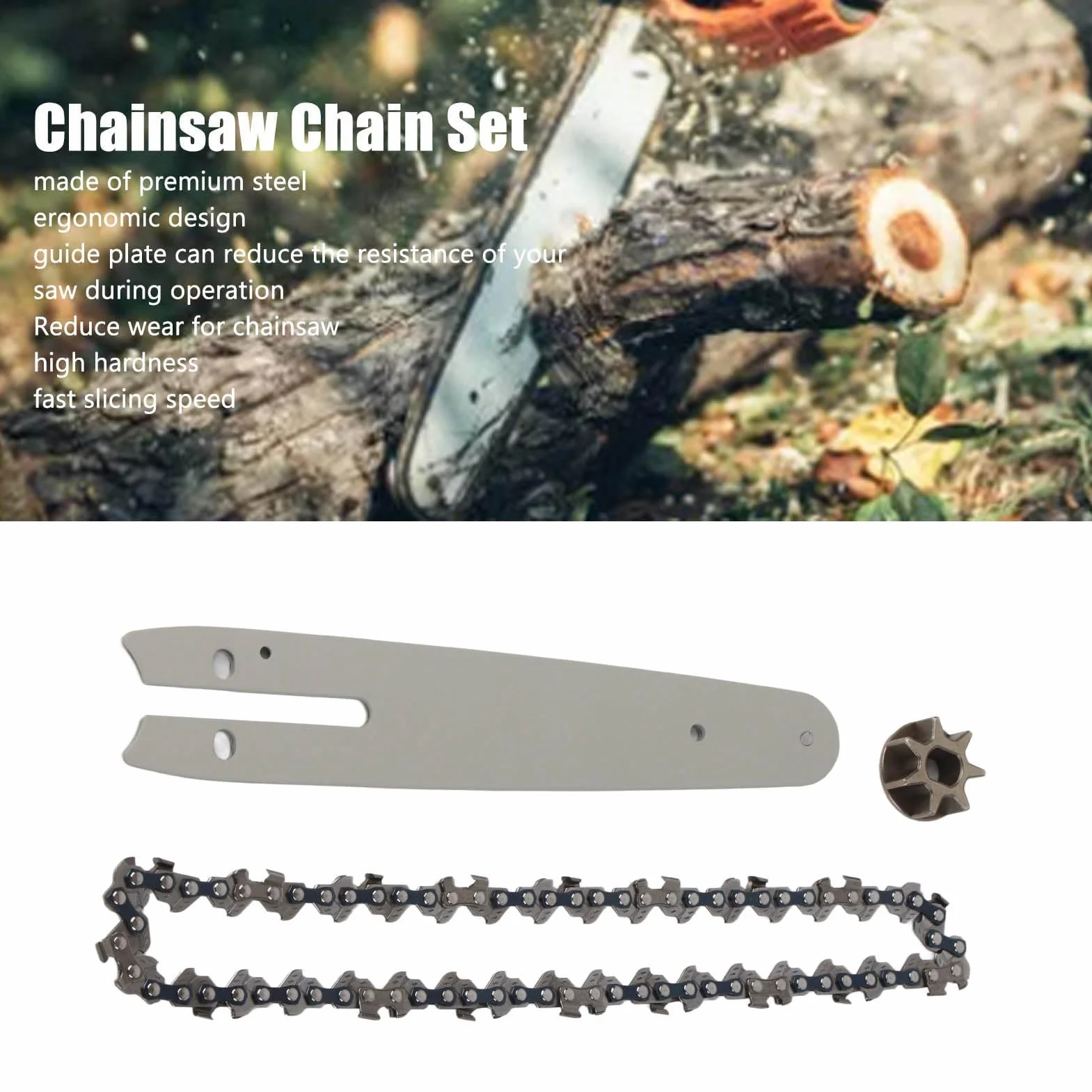 Łańcuchy do pił łańcuchowych z zestawem prowadnic piły łańcuchowej Stalowe koło zębate Płytka prowadząca 186 mm Łańcuch 230 mm Piła 6 cali Odpowiednia do małych elektrycznych pił