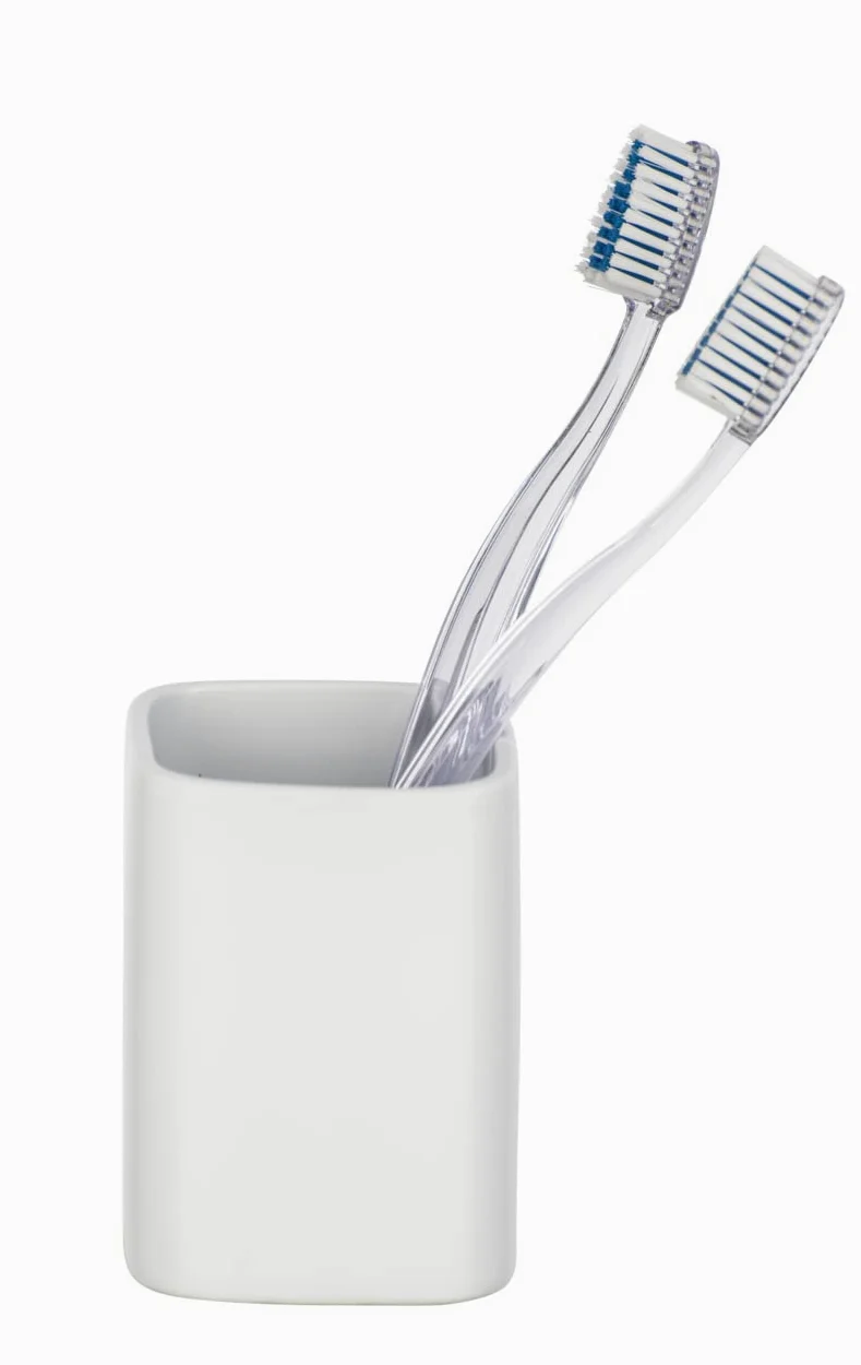 Wenko 23233100 Hexa biały uchwyt na kubek na szczoteczki do zębów, na szczoteczki do zębów i pastę do zębów, ceramiczny, 6,5 x 9 x 6,5 cm, biały