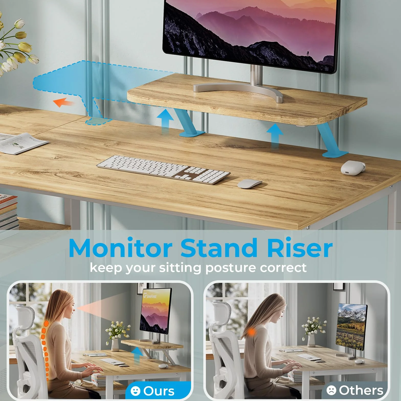 GreenForest Biurko Komputerowe ze Stojakiem na Monitor, 100 cm do Domowego Biura z Odwracalnymi Półkami do Przechowywania Laptopów, Małych Biur i Stanowisk Pracy, Beżowe