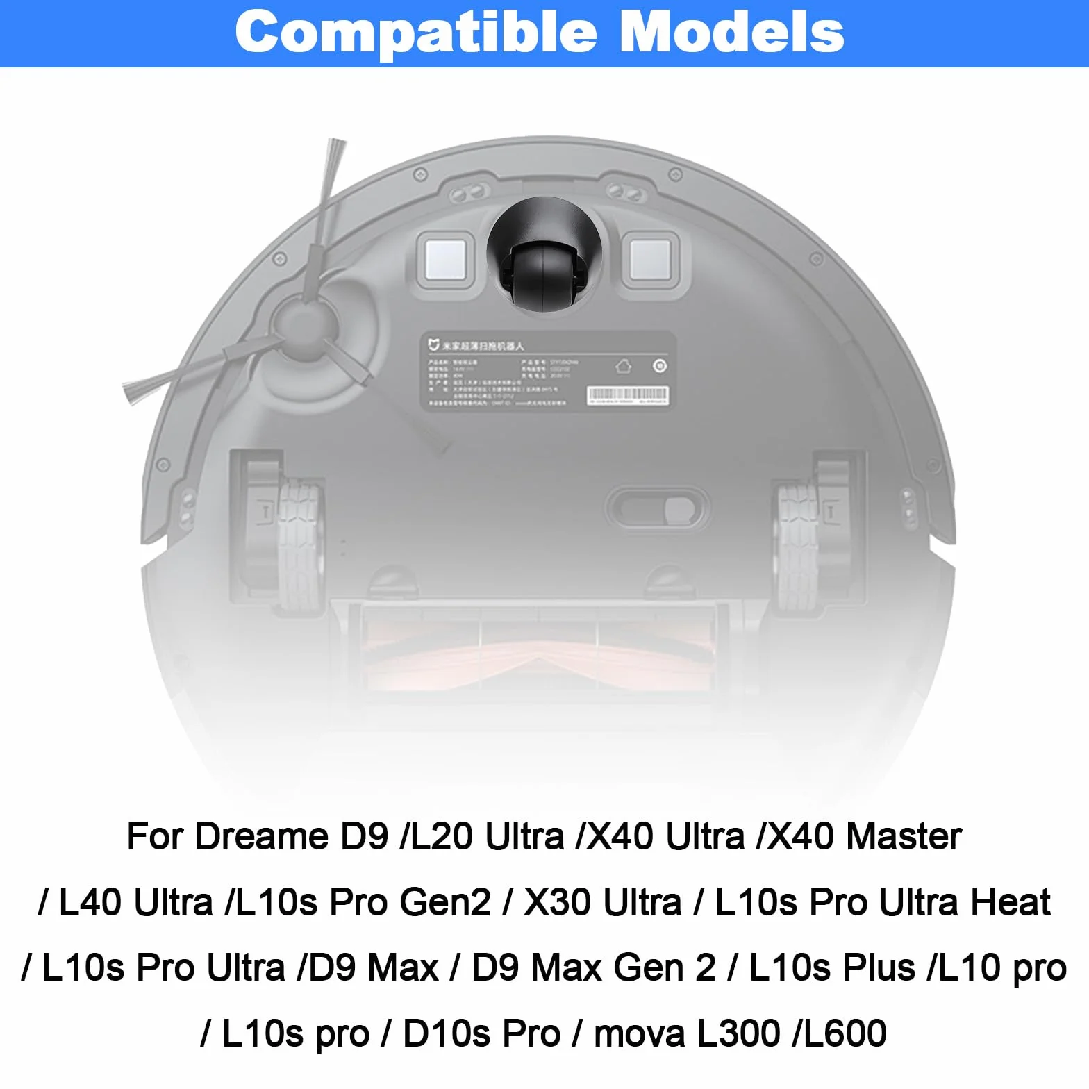 Koło przednie, Silent Wheel, Cicha opona, Koło dla Dreame D9/L20 Ultra/L40 Ultra/L10s Pro Gen2/L10s Pro Ultra Heat/L10s Pro Ultra/X40 Ultra/X40 Master/L40 Ultra AE4/D9 Max Gen 2/L10s Plus/L10pro/D10s