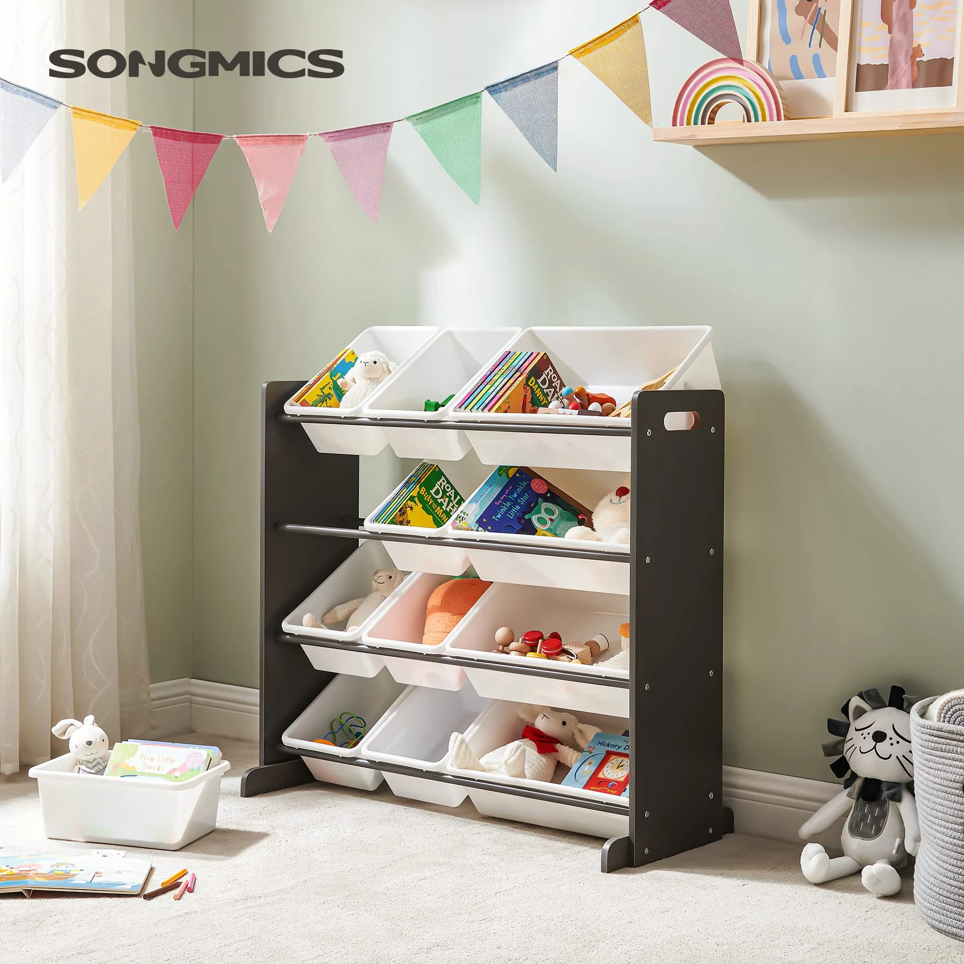 Songmics Organizer na Zabawki, Polipropylen, Czarny/Biały, 86 x 26.5 x 78 cm