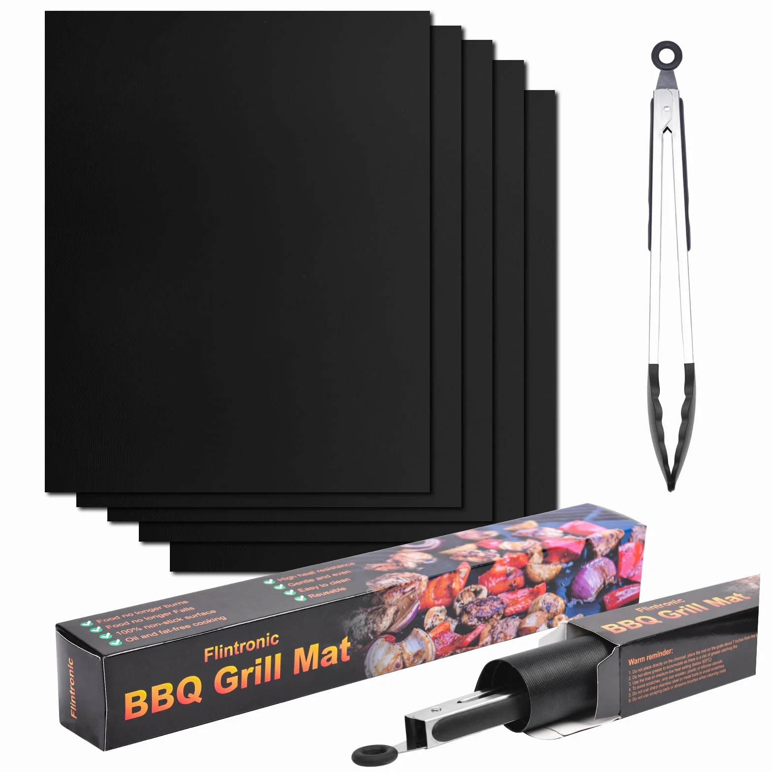 Flintronic -0,2 mm mata do grillowania 32 x 40 cm 5 arkuszy czarna + klips silikonowy + szczotka silikonowa - w pudełku