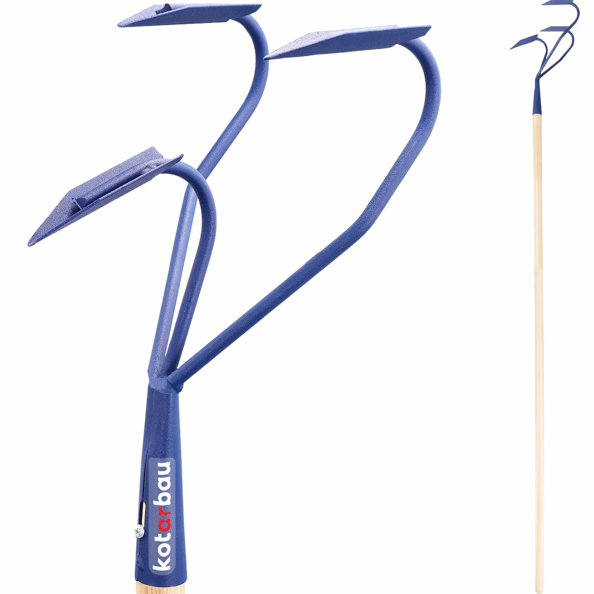 KOTARBAU® Ręczny kultywator z 3 zębami i ostrzami z drewnianym trzonkiem, 170 cm, do chwastów, narzędzie ogrodowe do pielęgnacji ogrodu, kultywator, pług ręczny, akcesoria ogrodowe
