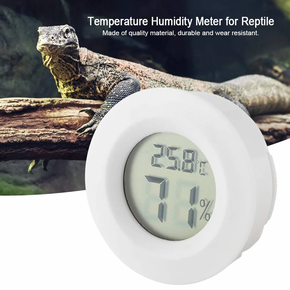 Yctze Mini Cyfrowy Termometr LCD Higrometr, Okrągły Miernik Wilgotności i Temperatury dla Brodatych Smoków, Gadów, Gekonów Czubatych, Wiwarium i Terrarium, Akcesoria do Węży (#02)