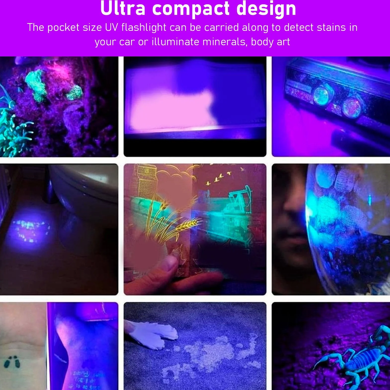 Latarka UV Blacklight 395nm, Wykrywacz Plam Moczu Psa i Kota, Utwardzanie Żywicą